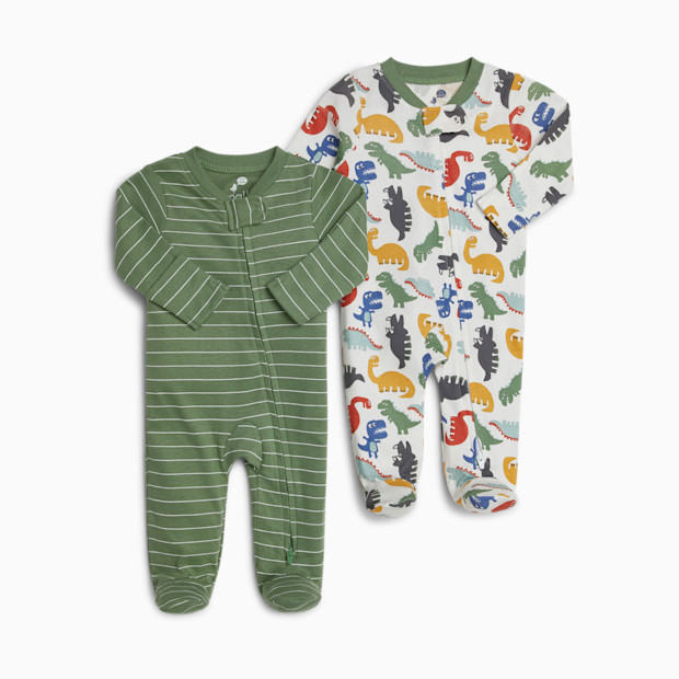 Small Story Organic Cotton 2-Way Zip Footie (2 Pack) - All Over Dinos, 0-3 M.
