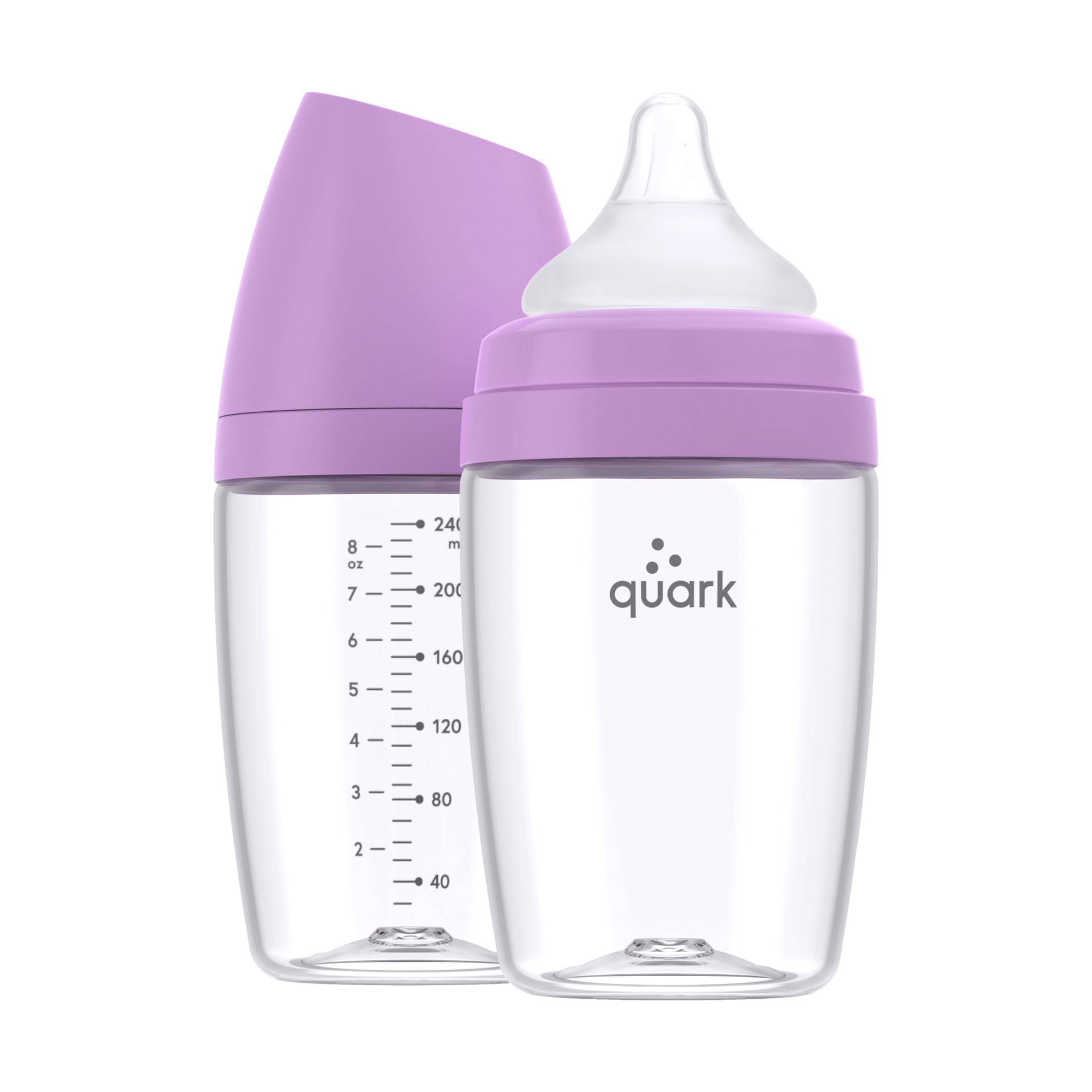 BuubiBottle Max Slow Flow Bottle for Newborn Babies by Quark - with Anti-Colic RealFeel Nipple to Simulate Breastfeeding - BPA-Free, PVC-Free, Toxin-Free - 8 Oz Bottle with Lid, 2 Pack - Purple