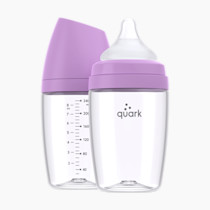 BuubiBottle Max Slow Flow Bottle for Newborn Babies by Quark - with Anti-Colic RealFeel Nipple to Simulate Breastfeeding - BPA-Free, PVC-Free, Toxin-Free - 8 Oz Bottle with Lid, 2 Pack - Purple