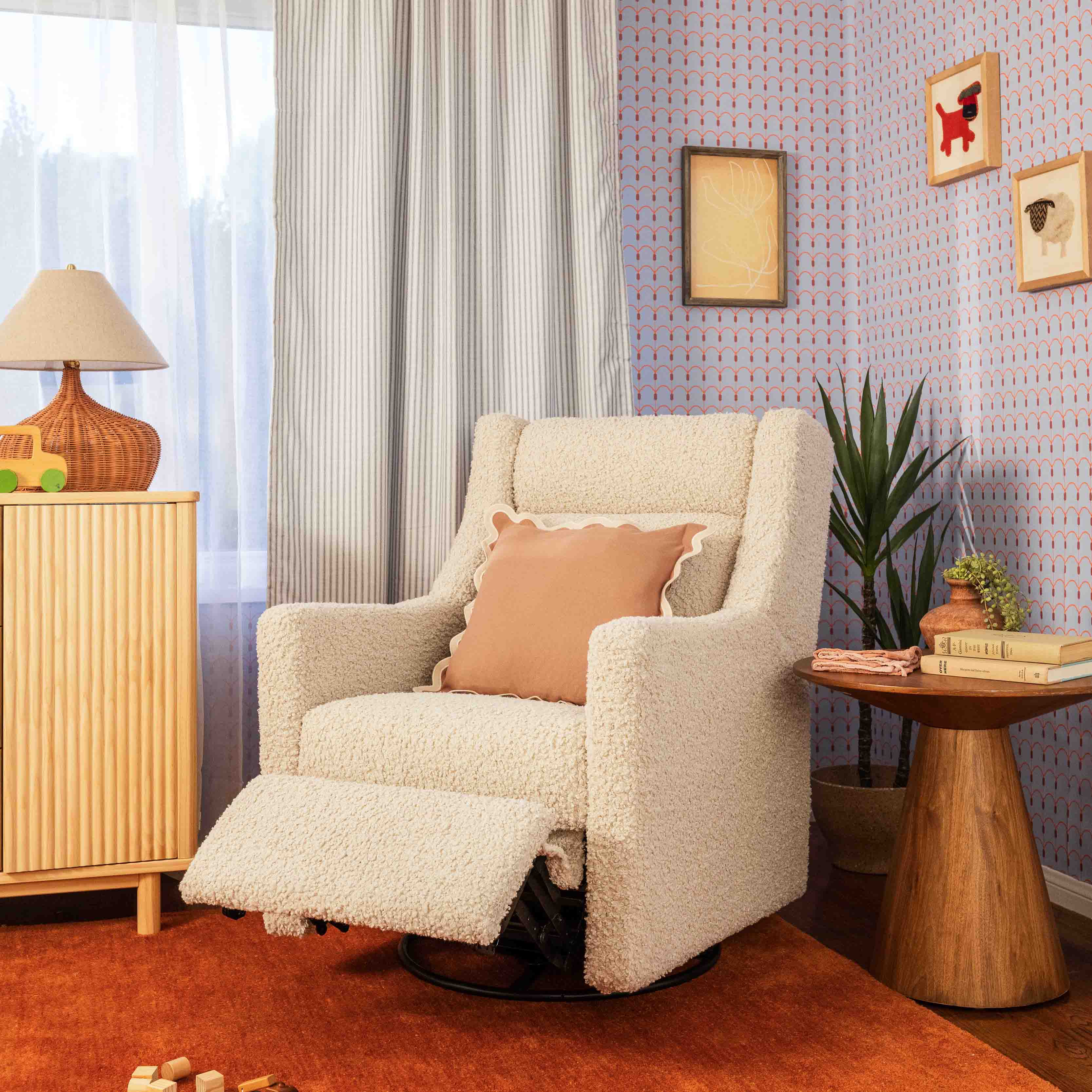 babyletto Kiwi Plus Power Recliner and Swivel Glider - Almond Teddy Loop.