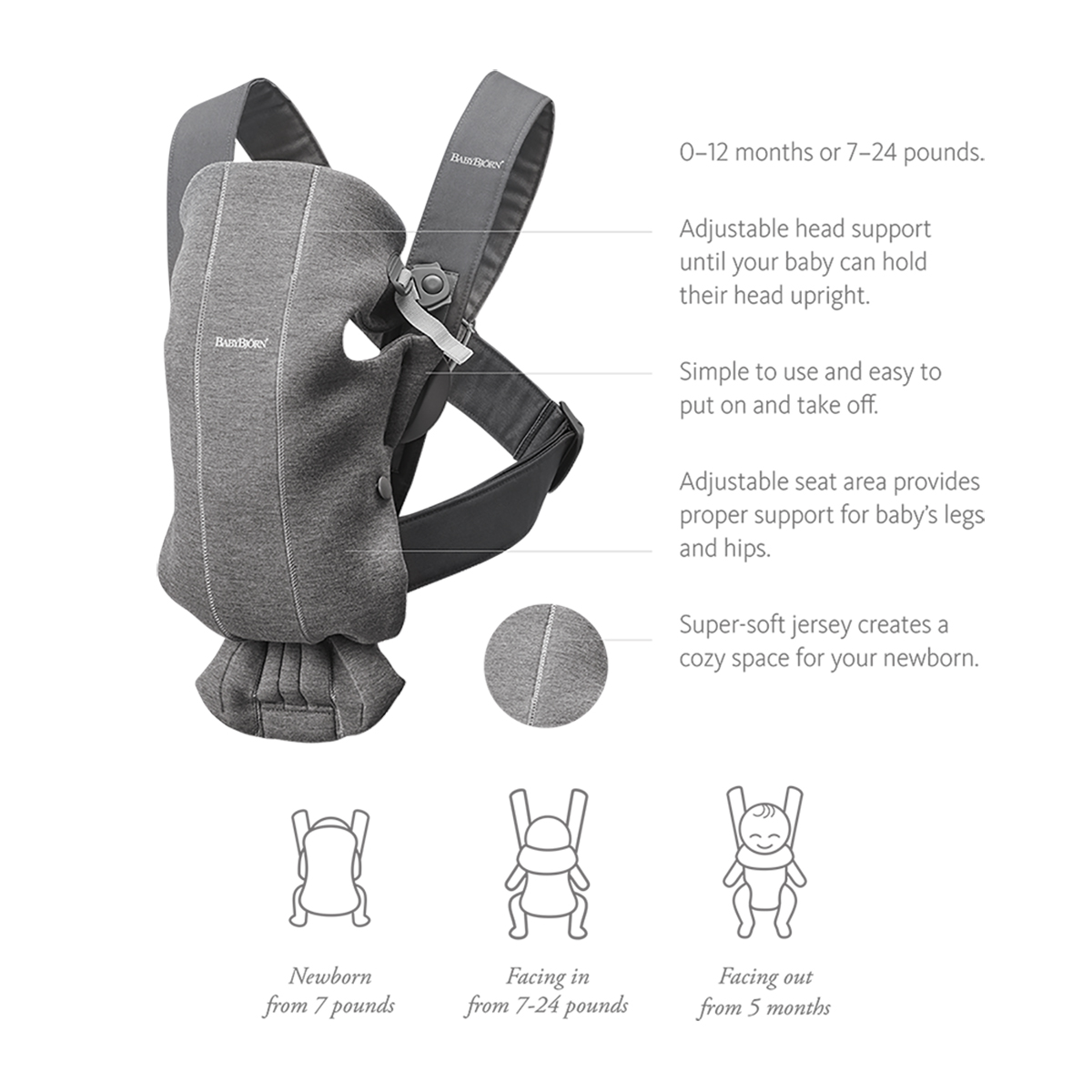 BabyBjörn Baby Carrier Mini - Light Grey 3 D Jersey.