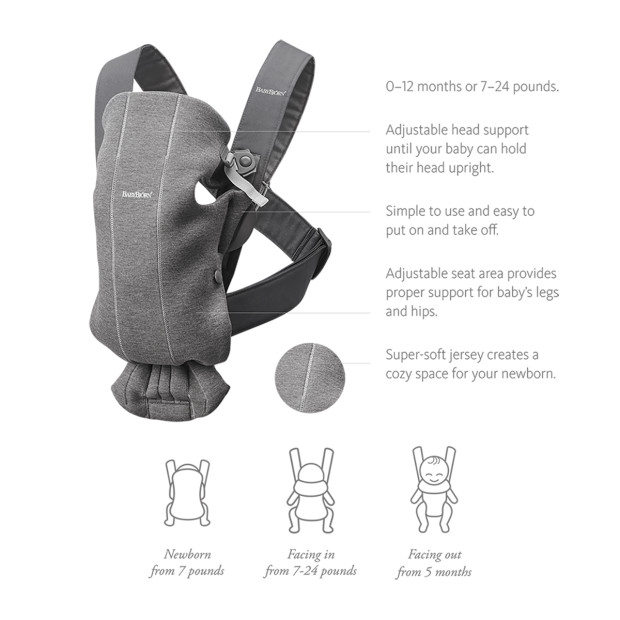 Baby Bjorn Baby Carrier Mini - Charcoal 3 D Jersey.