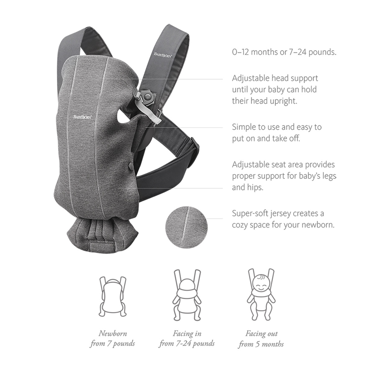 BabyBjörn Baby Carrier Mini - Light Grey 3 D Jersey.