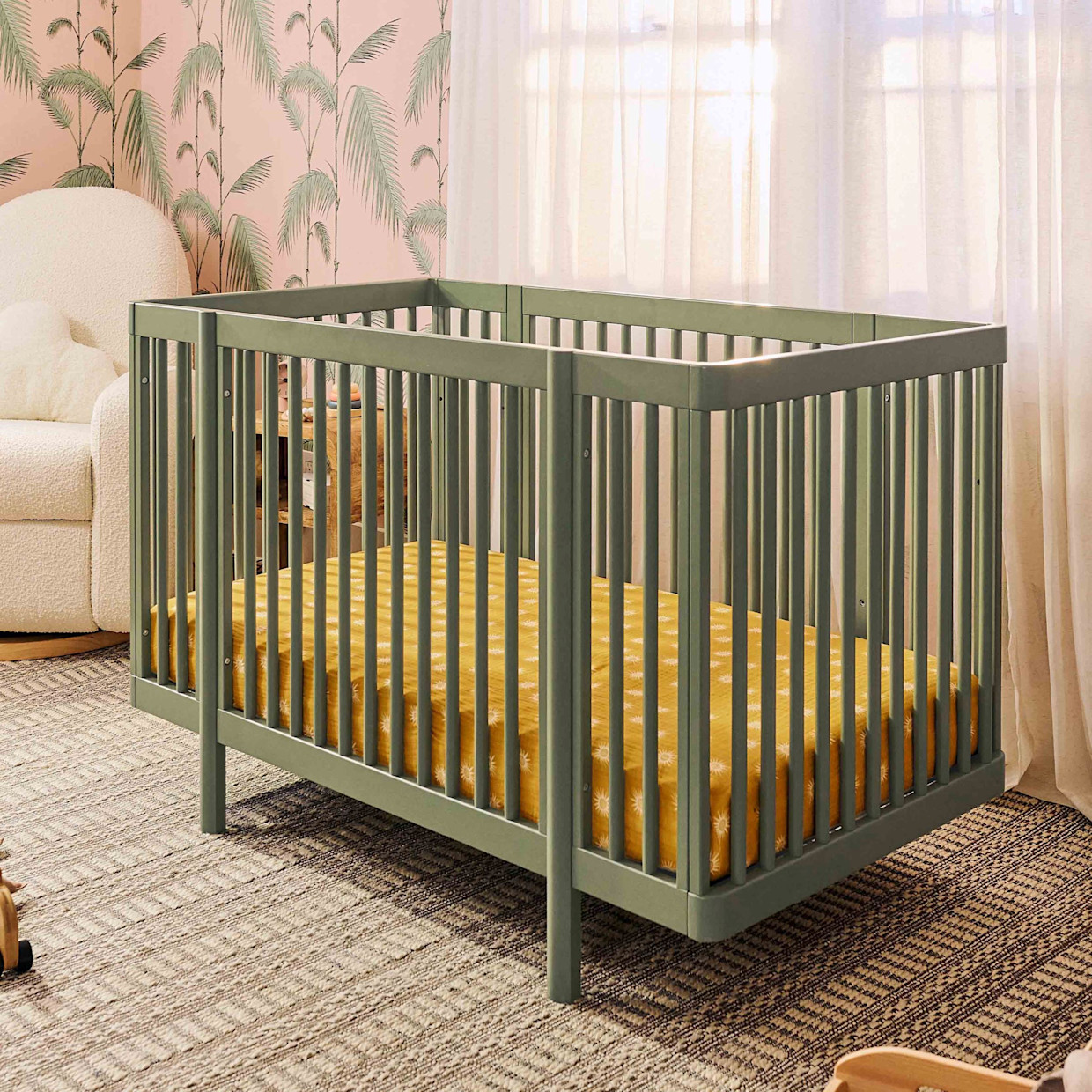babyletto Pogo 8-in-1 Convertible Crib with All-Stages Conversion Kits - Olive.