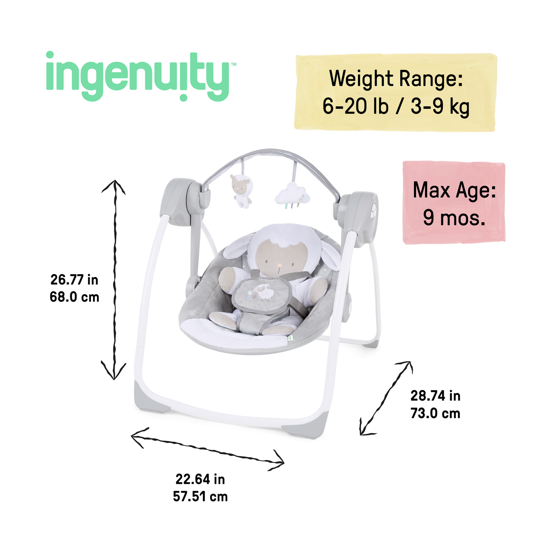Ingenuity Comfort 2 Go Compact Portable Baby Swing.
