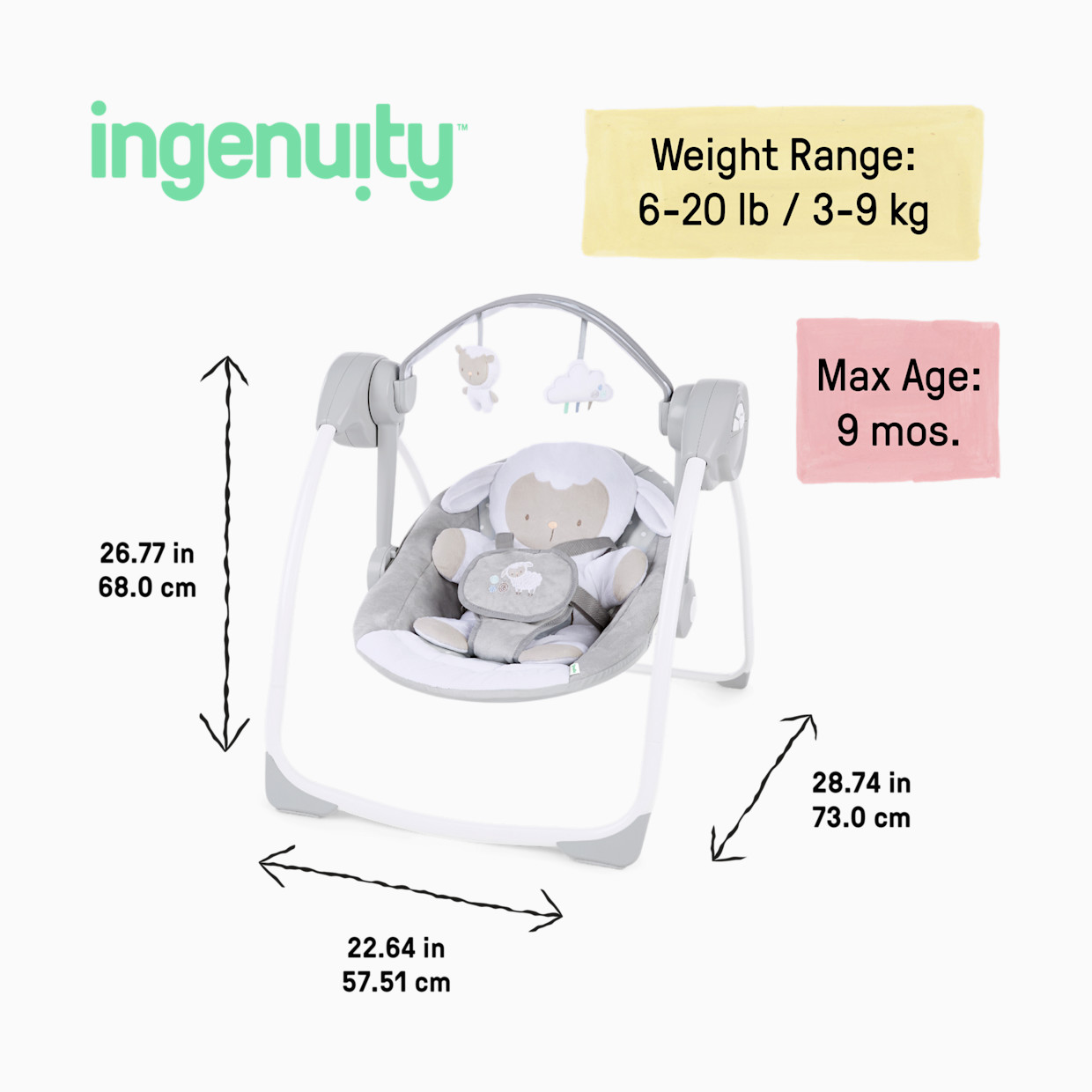 Ingenuity Comfort 2 Go Compact Portable Baby Swing.