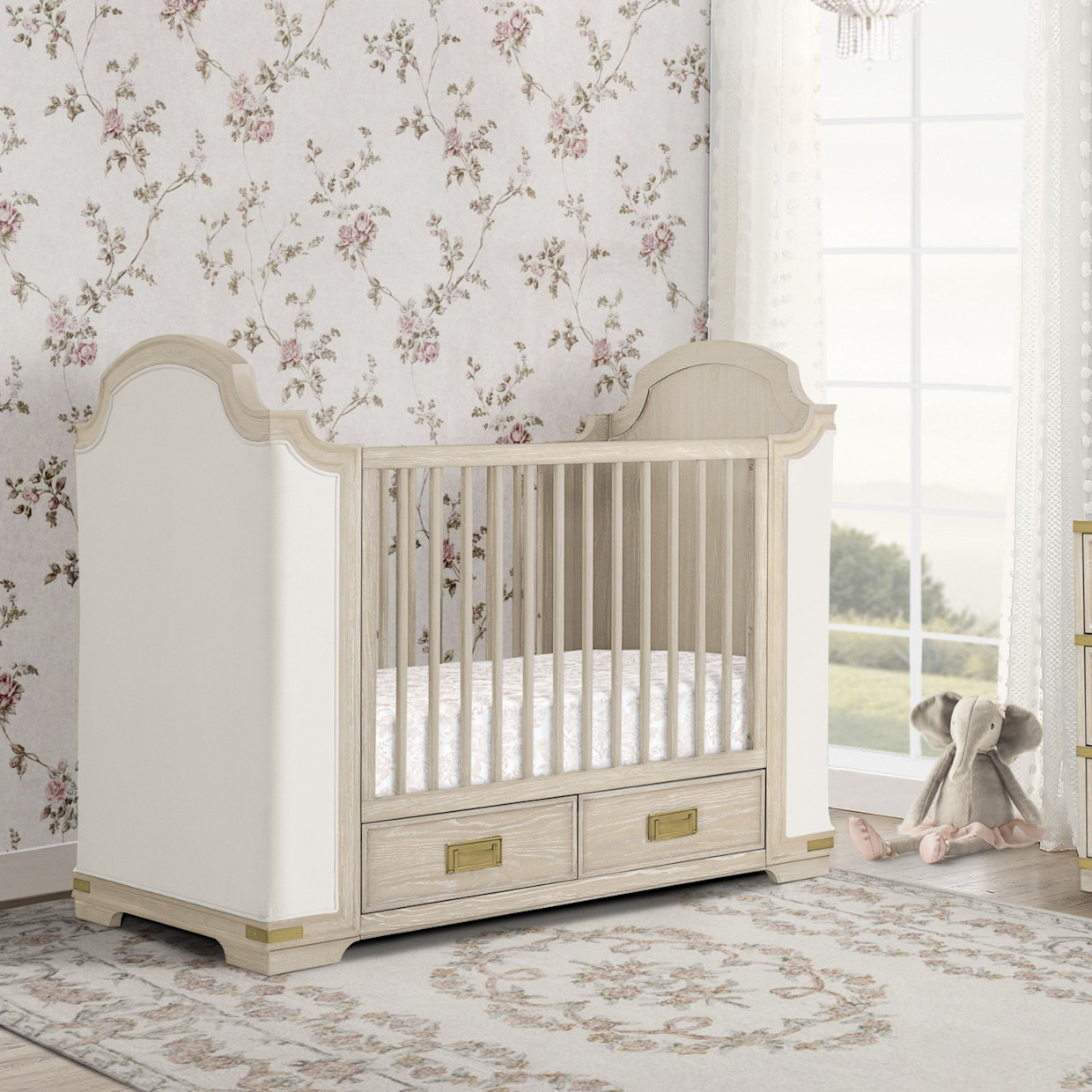 Bellini Paris 4-in-1 Convertible Crib - Whitewash Ash With Lace.