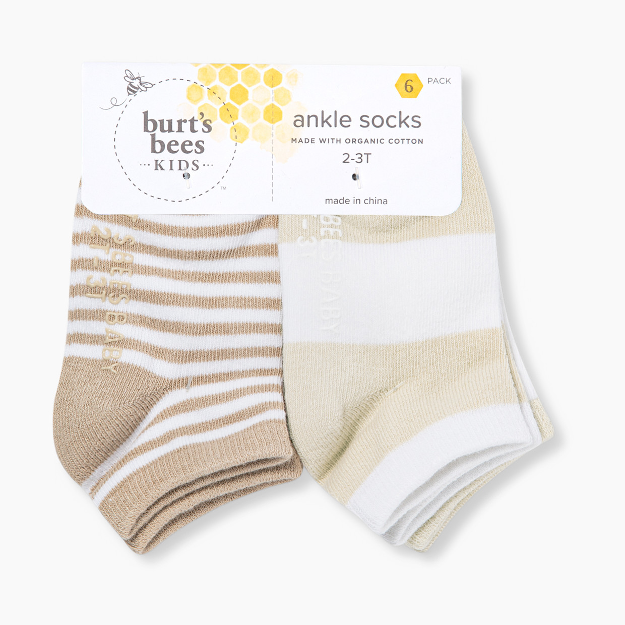 Burt's Bees Baby Ankle Socks (6 Pack) - Oat, 0-3 M.