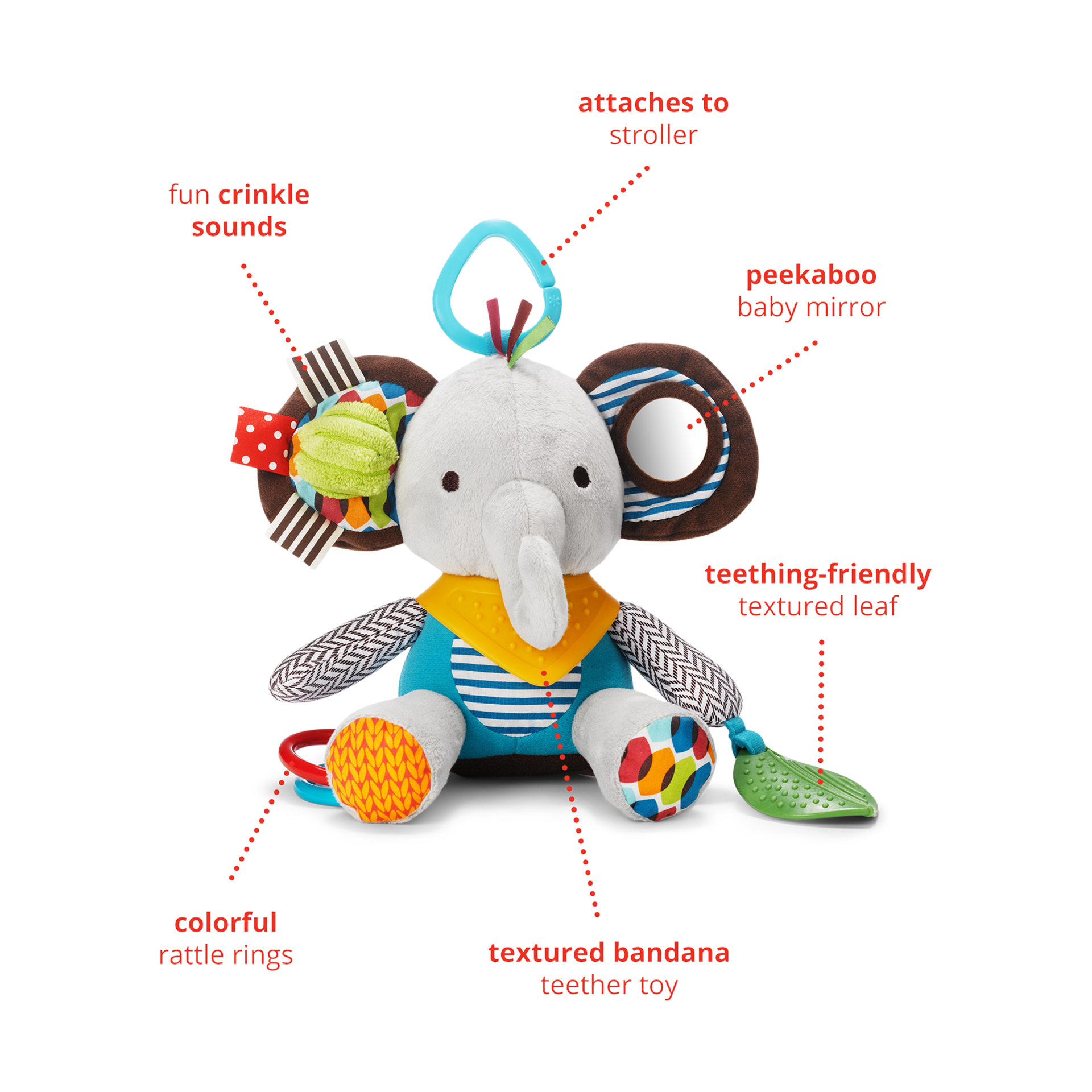Skip Hop Bandana Buddies Elephant Stroller Toy.