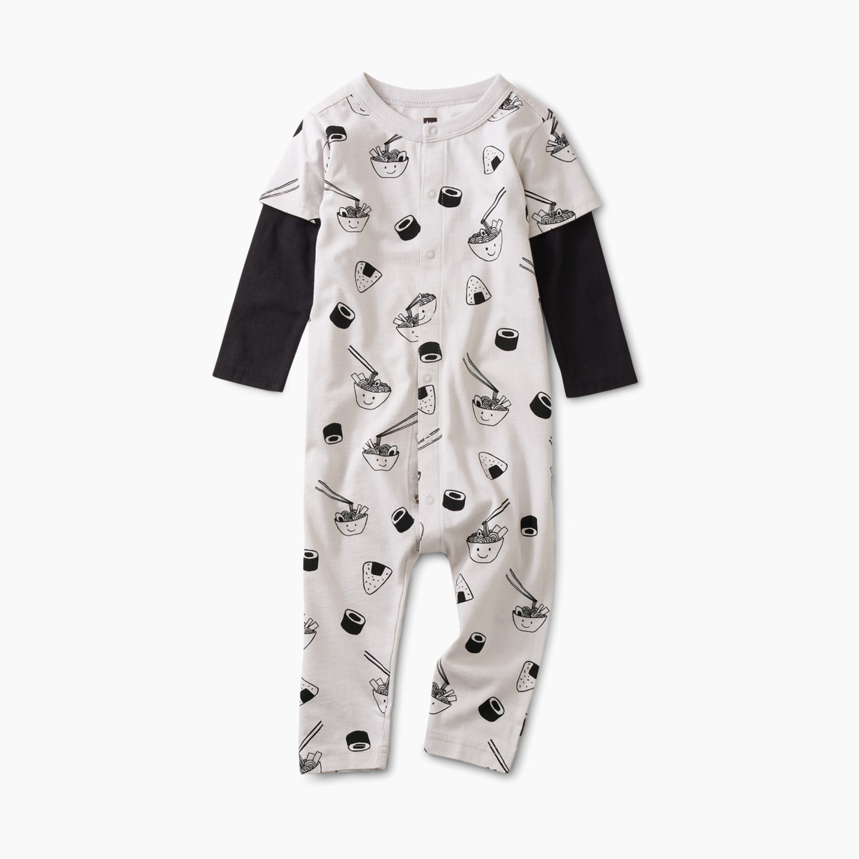 Tea Collection Layered Button-Up Baby Romper - Sushi & Ramen In Grey, 0-3 M.