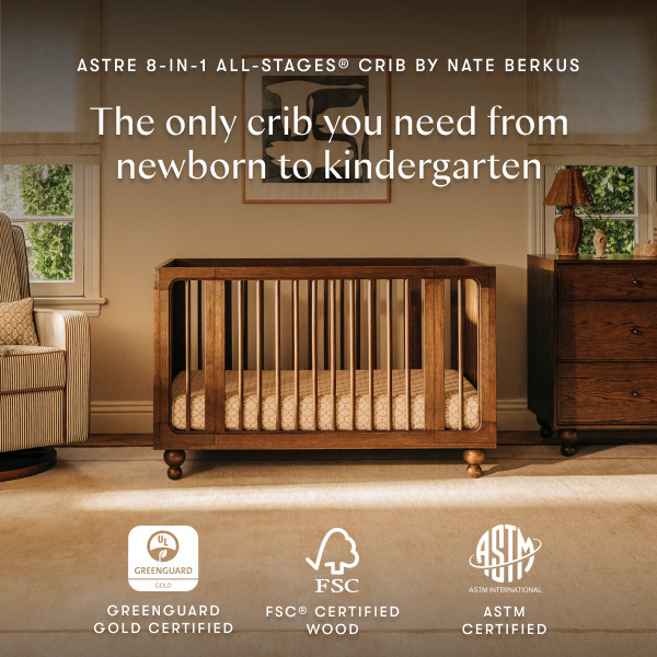 babyletto Astre All-Stages 8-in-1 Crib with Bassinet & Toddler Bed Kits by Nate Berkus - Toffee.