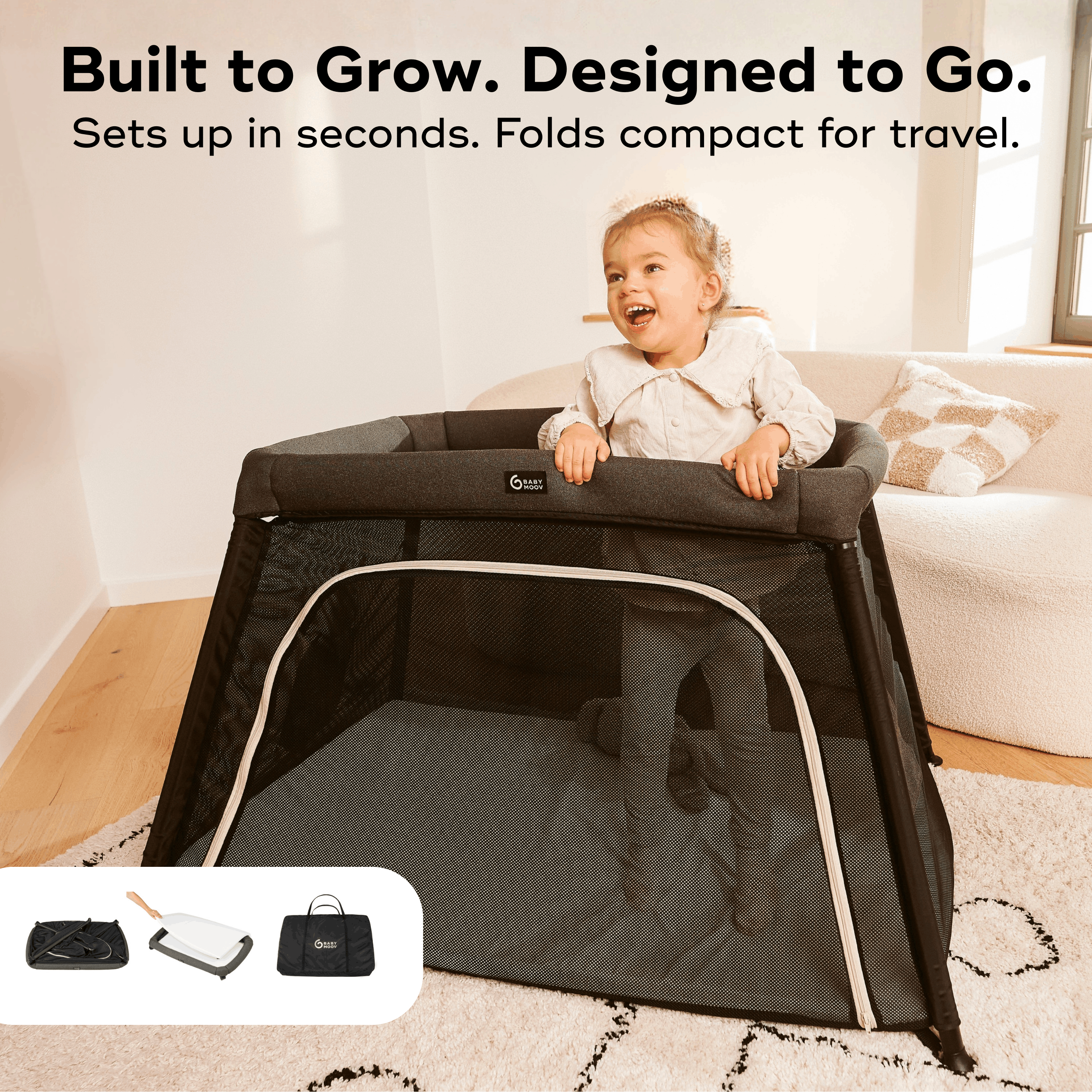 Babymoov Moov n Comfy Play 3 in 1 Travel Bed Playard - Gray.