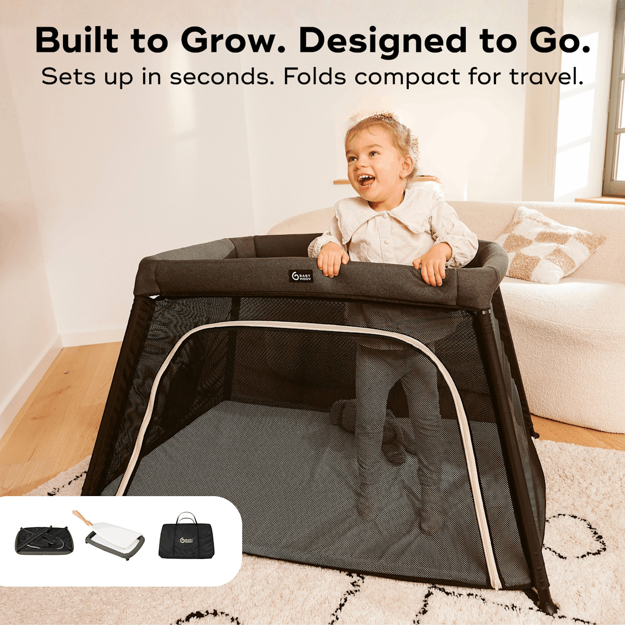 Babymoov Moov n Comfy Play 3 in 1 Travel Bed Playard - Gray.