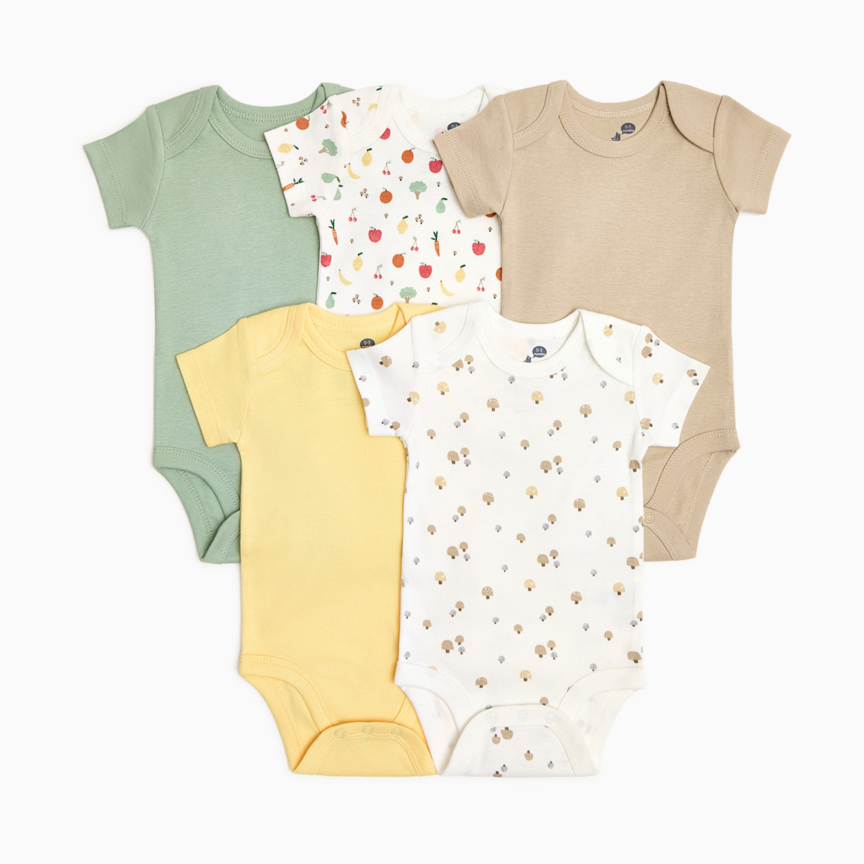 Small Story Organic Cotton Short-Sleeve Printed Bodysuit (5 Pack) - Veggie Garden, 0-3 M.