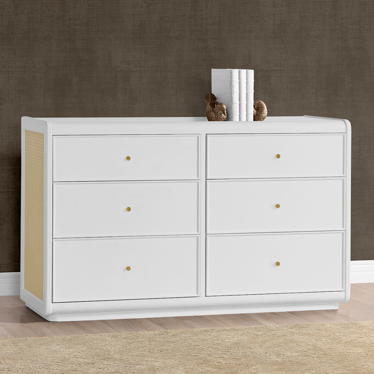 Bellini Aspen 6 Drawer Dresser - White With Textured Oat.