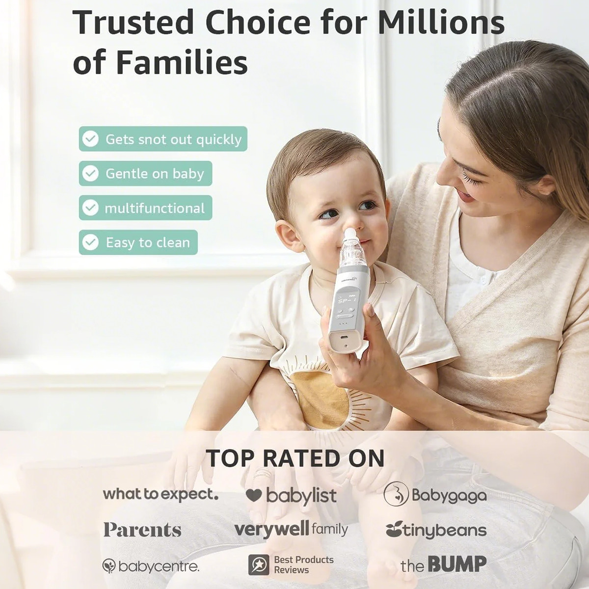 GROWNSY Electric Nasal Aspirator with 3 Silicone Tips.