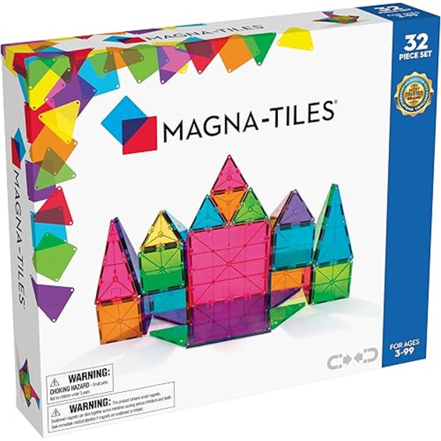 MAGNA-TILES Classic 32-Piece Magnetic Construction Set.
