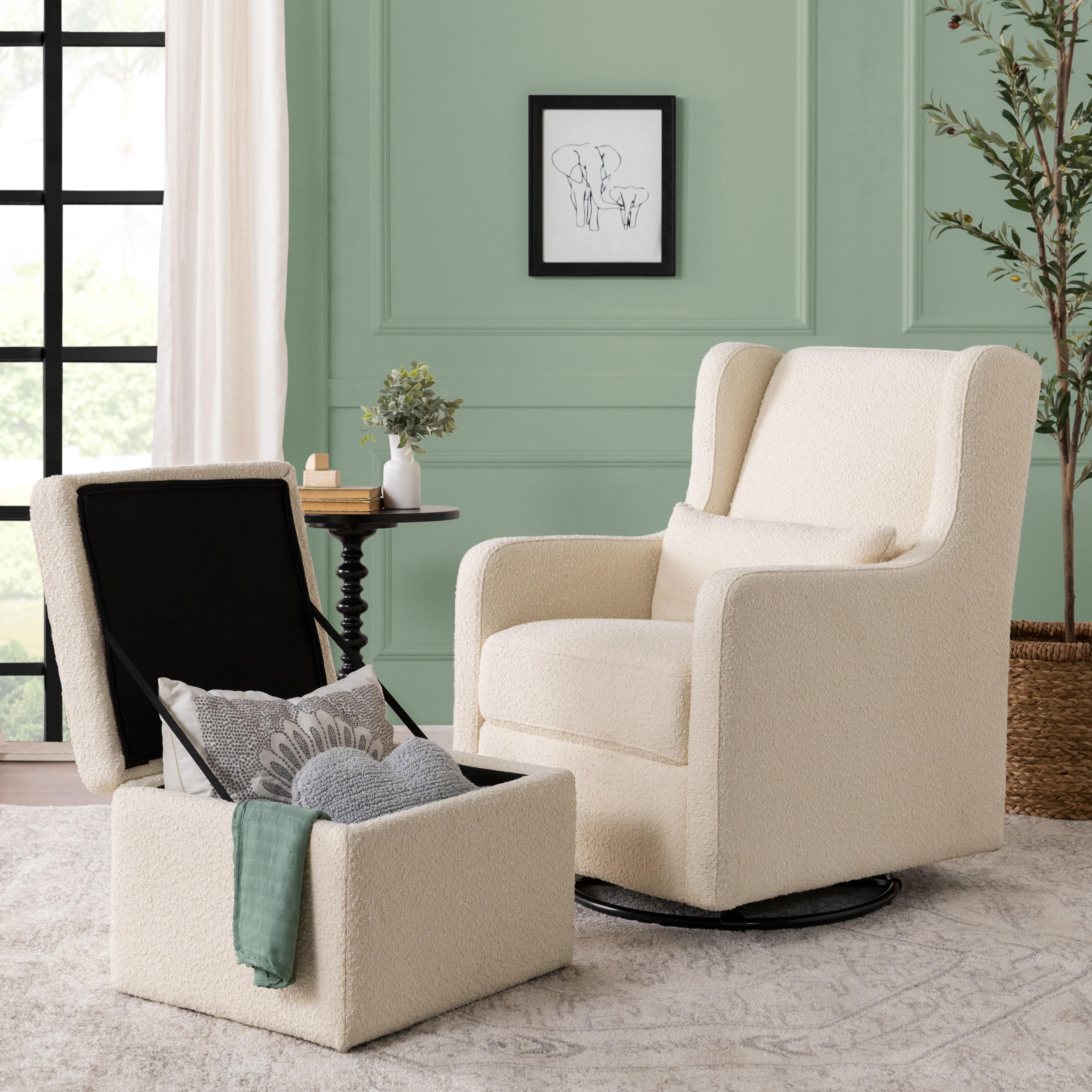 Carter's by daVinci Adrian Swivel Glider with Storage Ottoman - Ivory Boucle.
