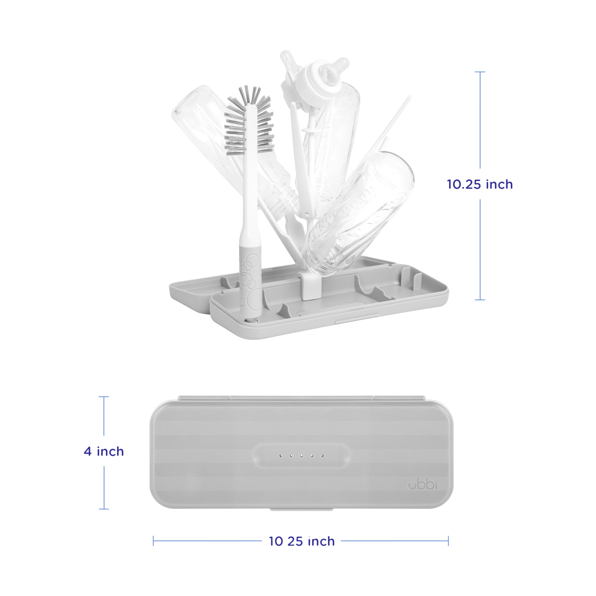 Ubbi On-The-Go Drying Rack and Brush.