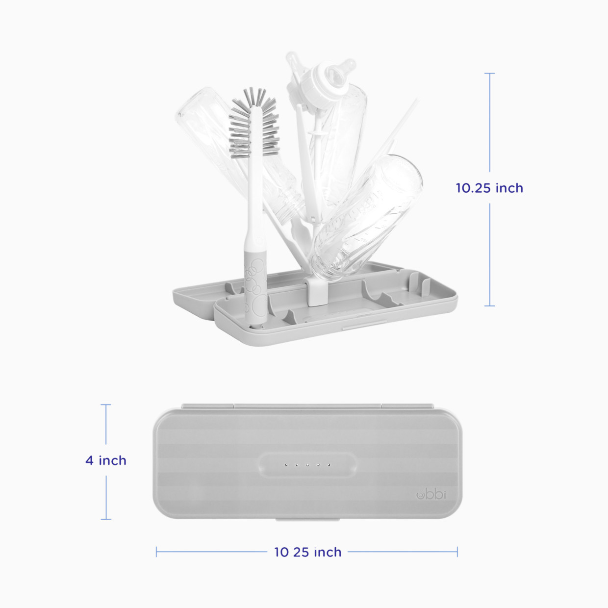 Ubbi On-The-Go Drying Rack and Brush - Gray.