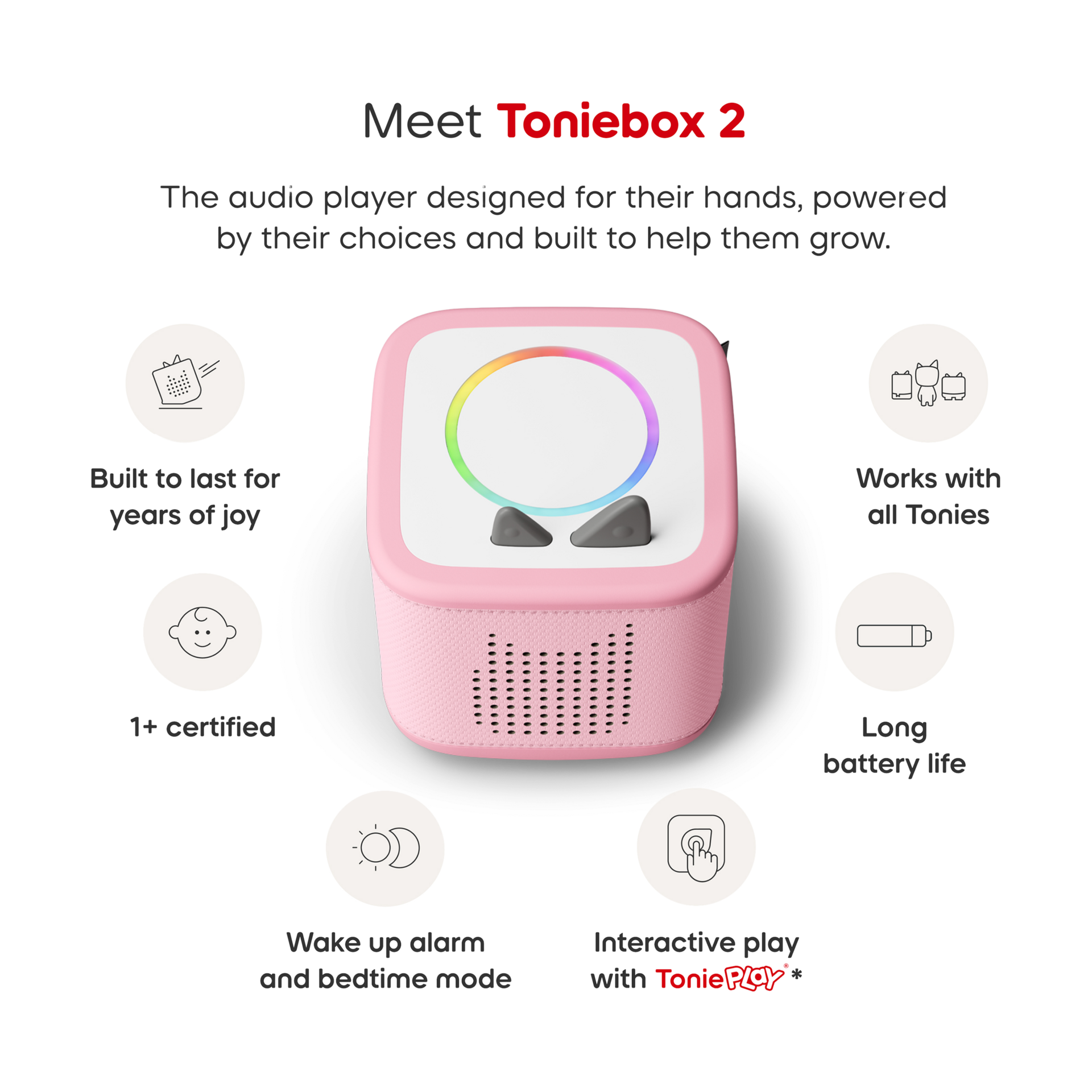 tonies Toniebox 2 Starter Set, Toddler 1+ - Playtime Puppy Toniebox 2 Starter Set -Cloud Pink.