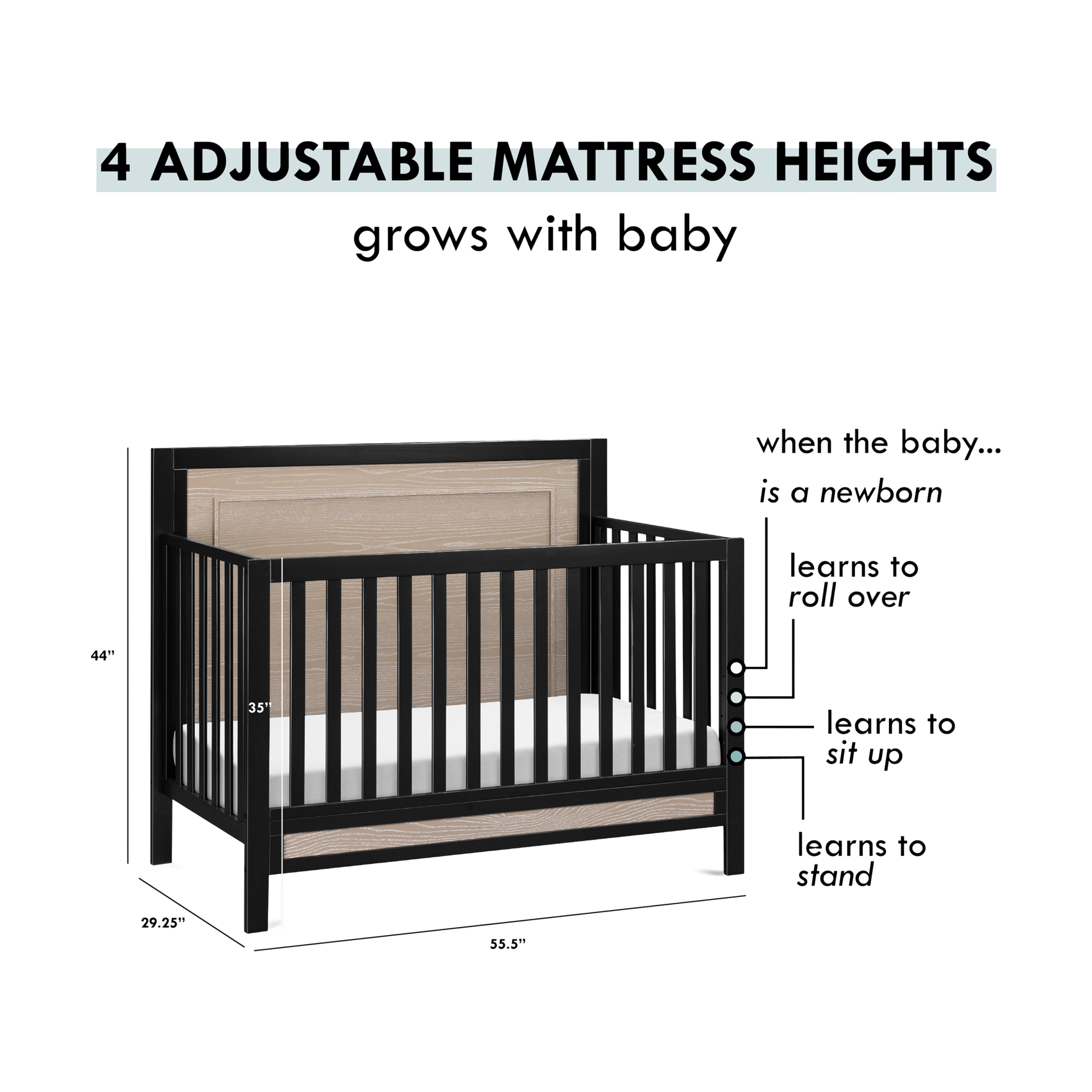 Carter's by daVinci Radley 4-in-1 Convertible Crib - Ebony/Coastwood.