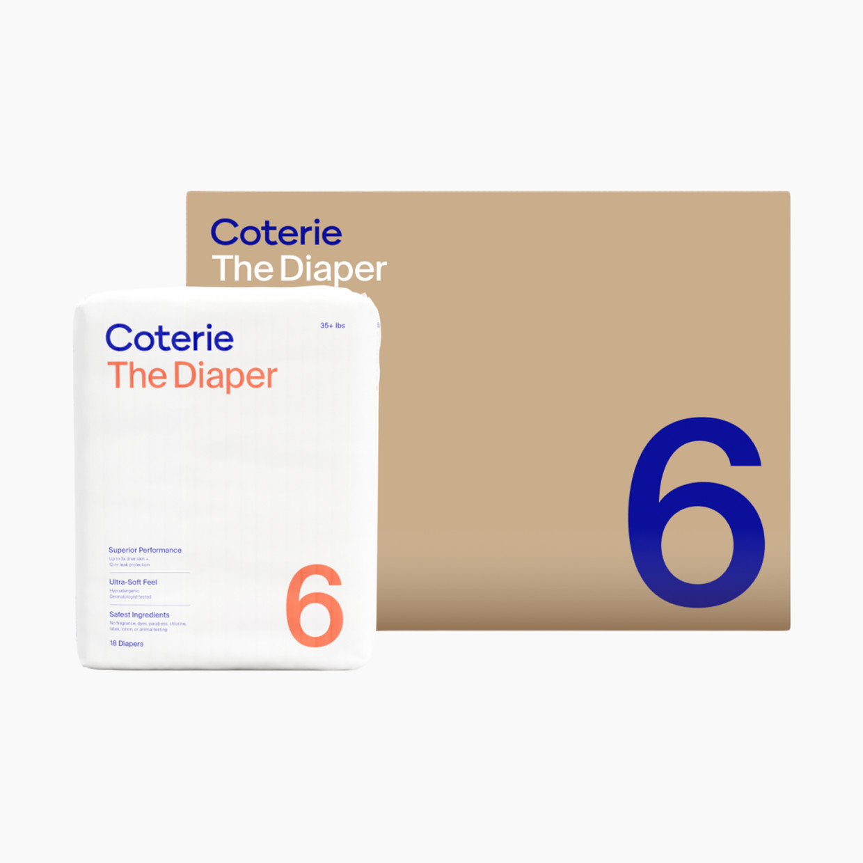Coterie Ultra Soft Diapers, Monthly Supply - Size 6, 108 Count.