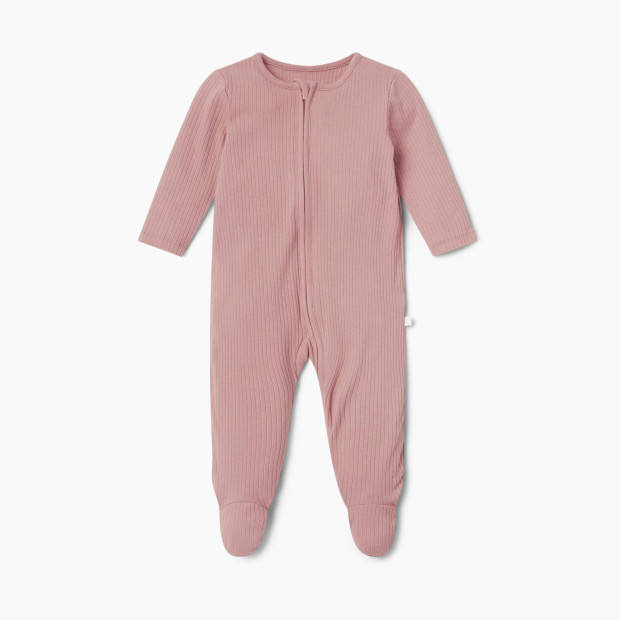 MORI Ribbed Clever Zip Footed Baby Pajamas - Ribbed Rose, 3-6 M.