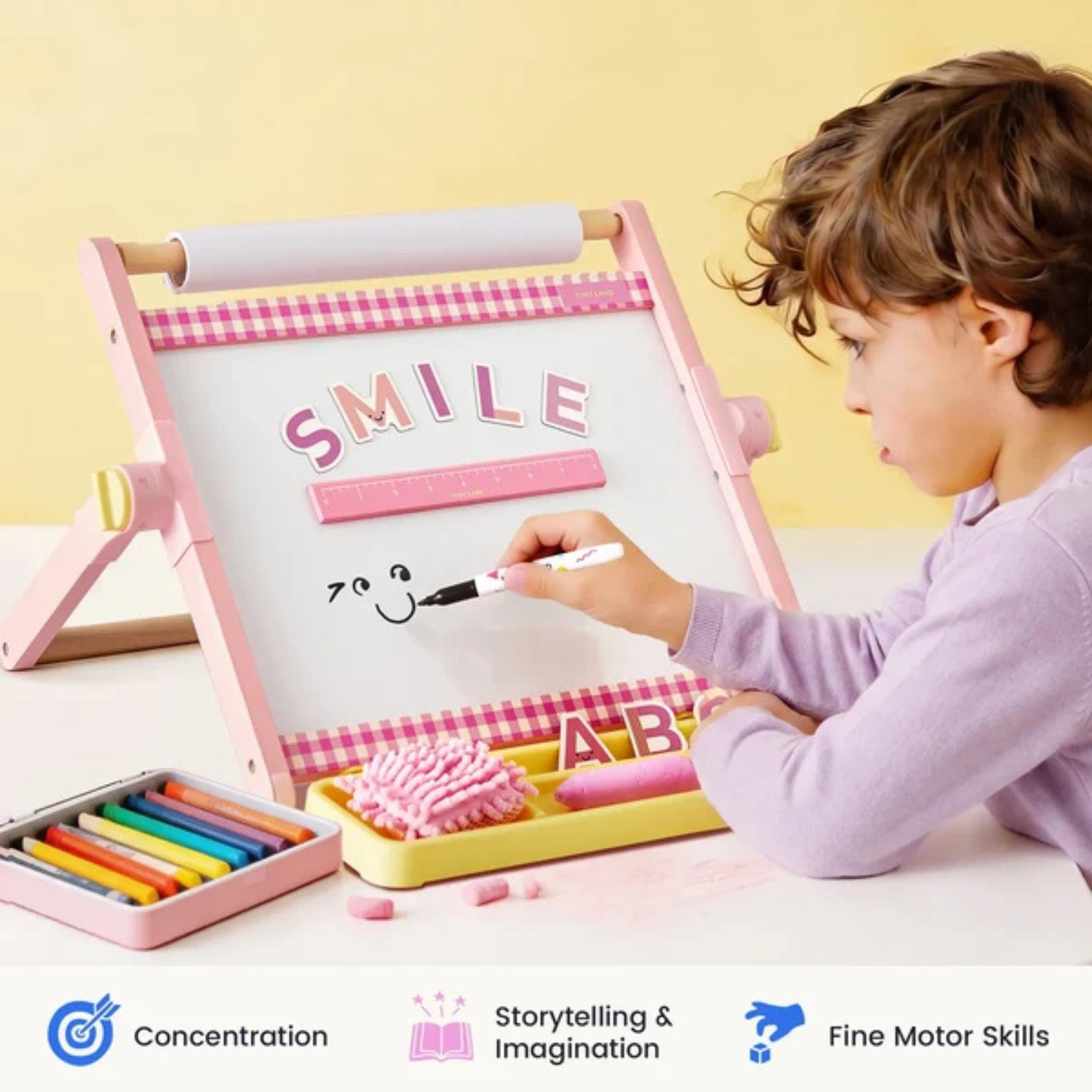 Tiny Land Double-Sided Magnetic Tabletop Easel - Pink.