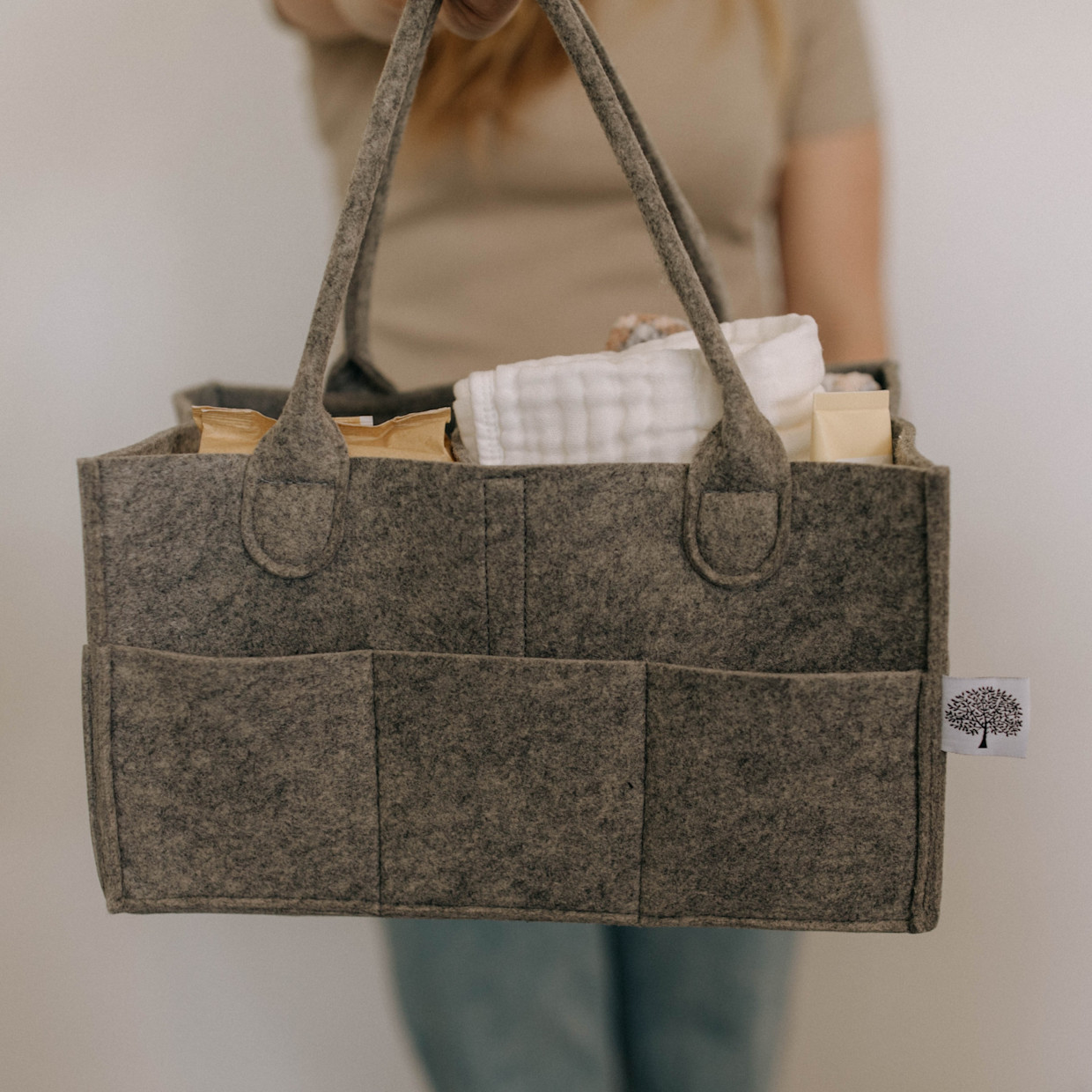 Parker Baby Co. Diaper Caddy - Peppercorn, Large.