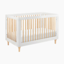 Babyletto Lolly White & Natural Wood 3-in-1 Convertible Baby Crib with Toddler Bed Conversion Kit