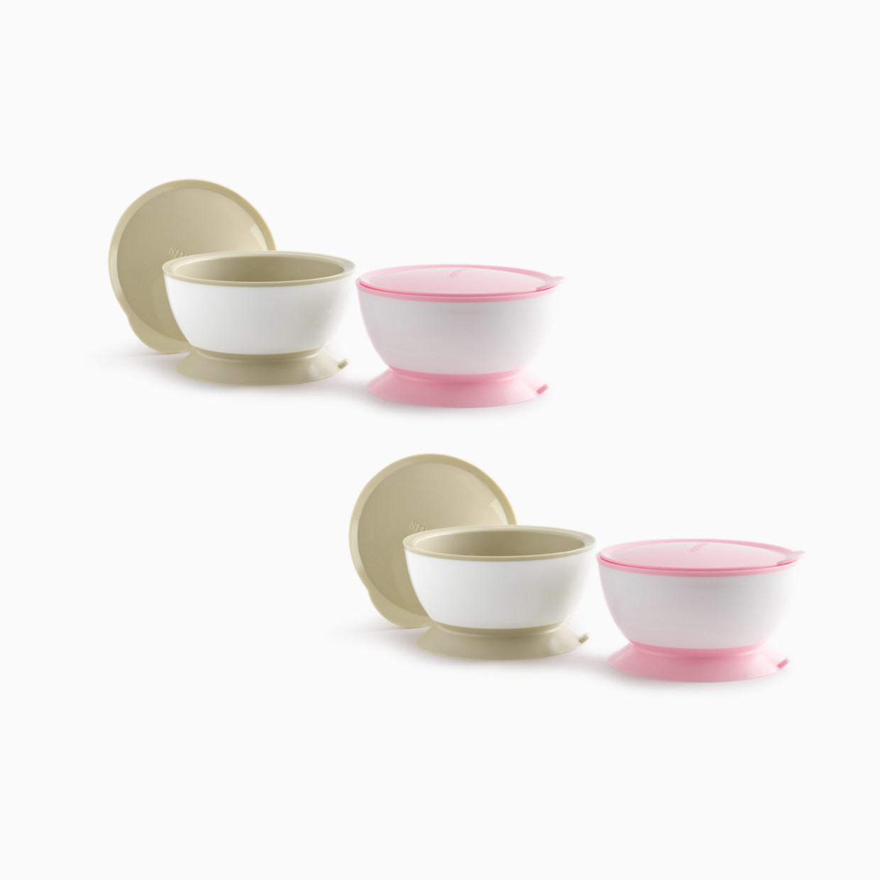 Sprucely Suction Bowl with Lid - Pink/Sand, 4.