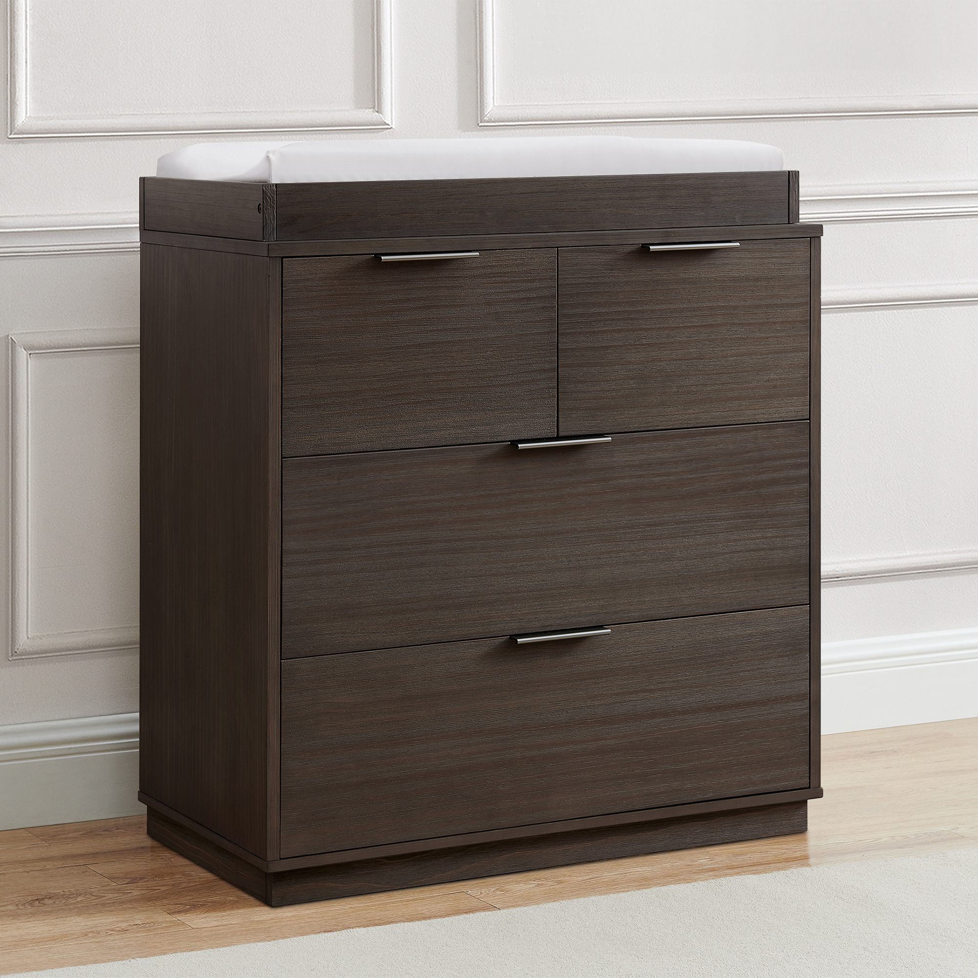 Delta Children Forever 4 Drawer Dresser with Changing Top and Interlocking Drawers - Rustic Grey.