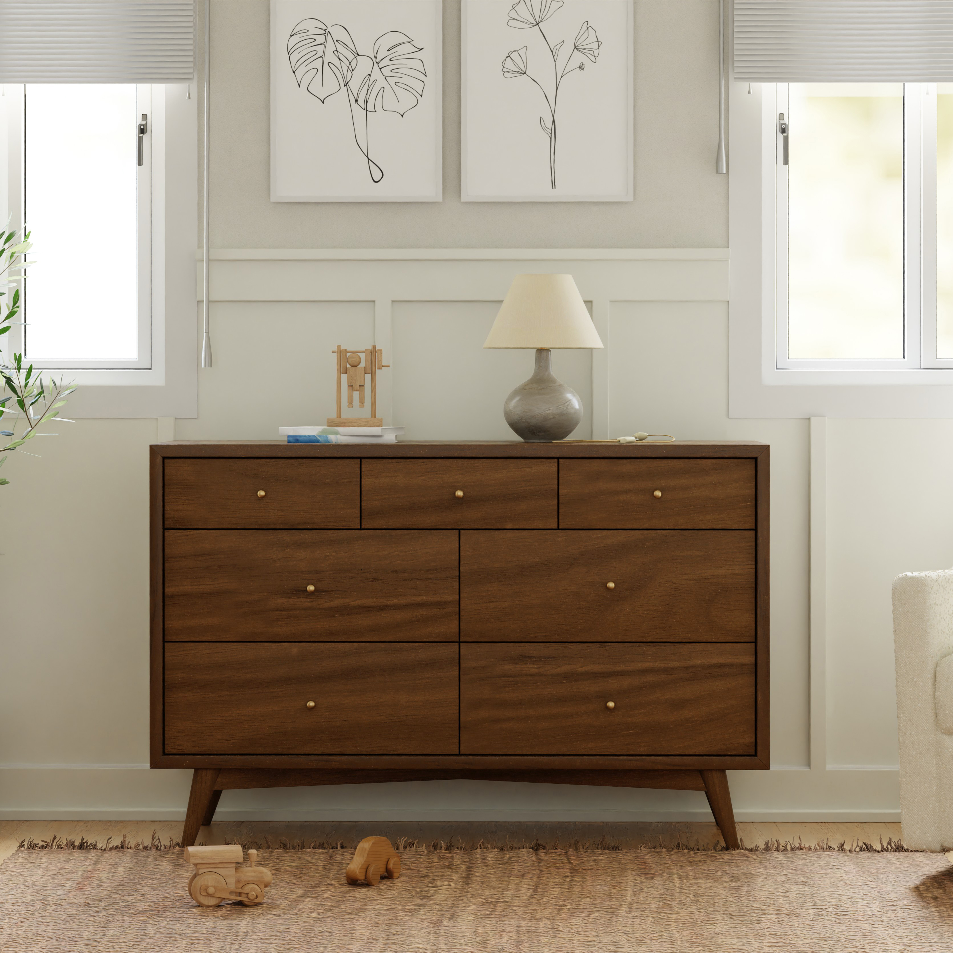 babyletto Palma 7-Drawer Assembled Double Dresser - Natural Walnut.