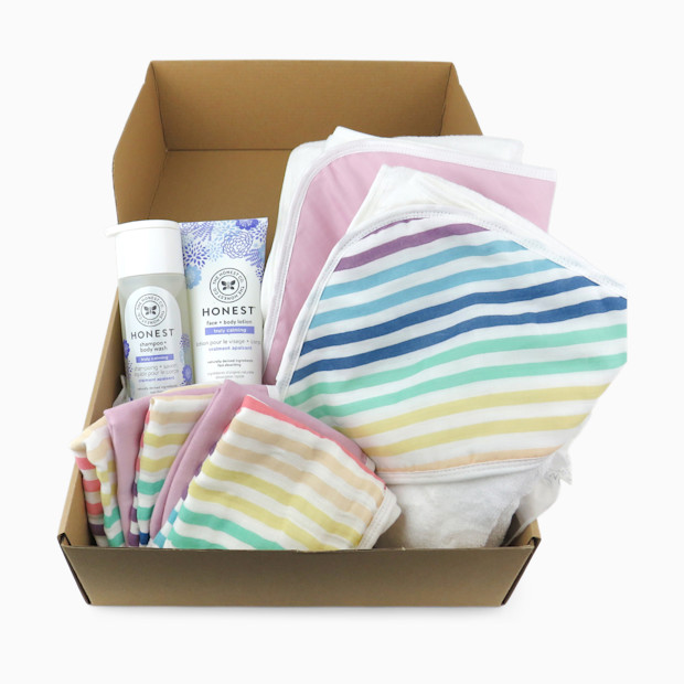 Honest Baby Clothing 9-Piece Organic Cotton Bath Gift Set with Wash and Lotion - Rainbow Stripe, Os.