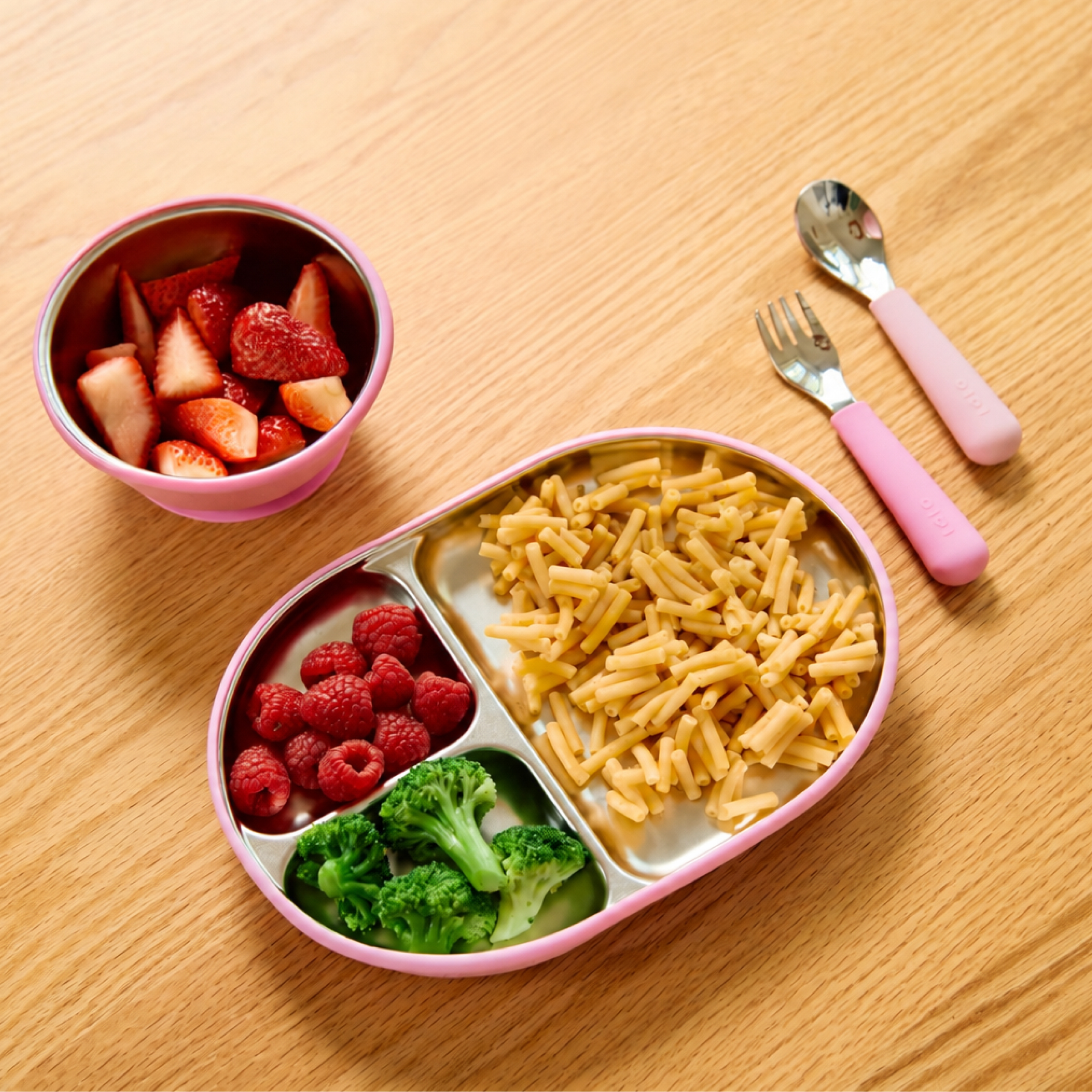 Lalo Stainless Mealtime Essentials - 4pc Set - Bubble Gum.