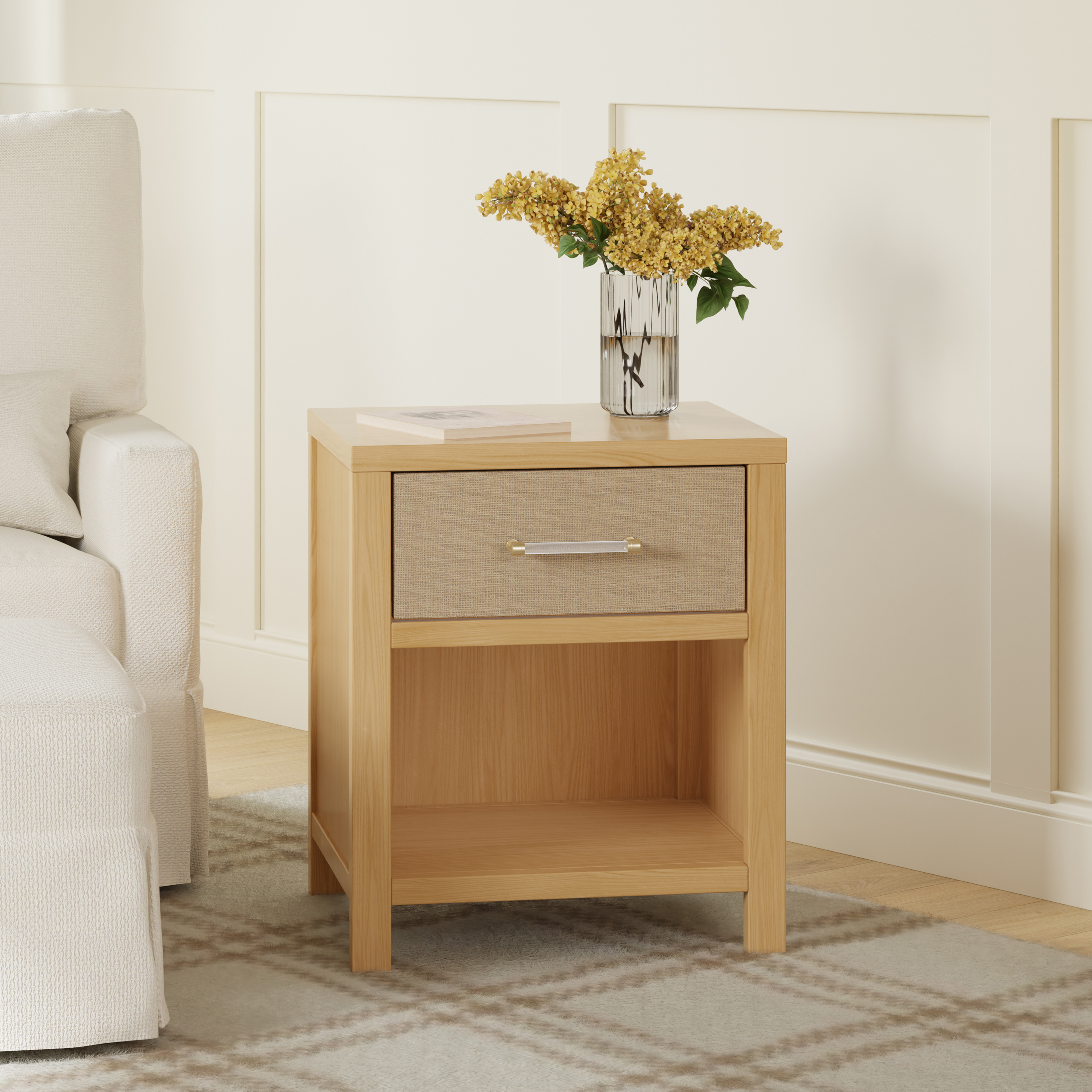 Namesake Eloise Assembled Nightstand - Honey And Performance Sand Eco-Weave.