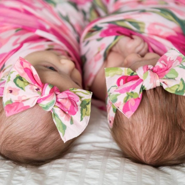 Baby Bling Printed Knot Headband - Pink Rose.