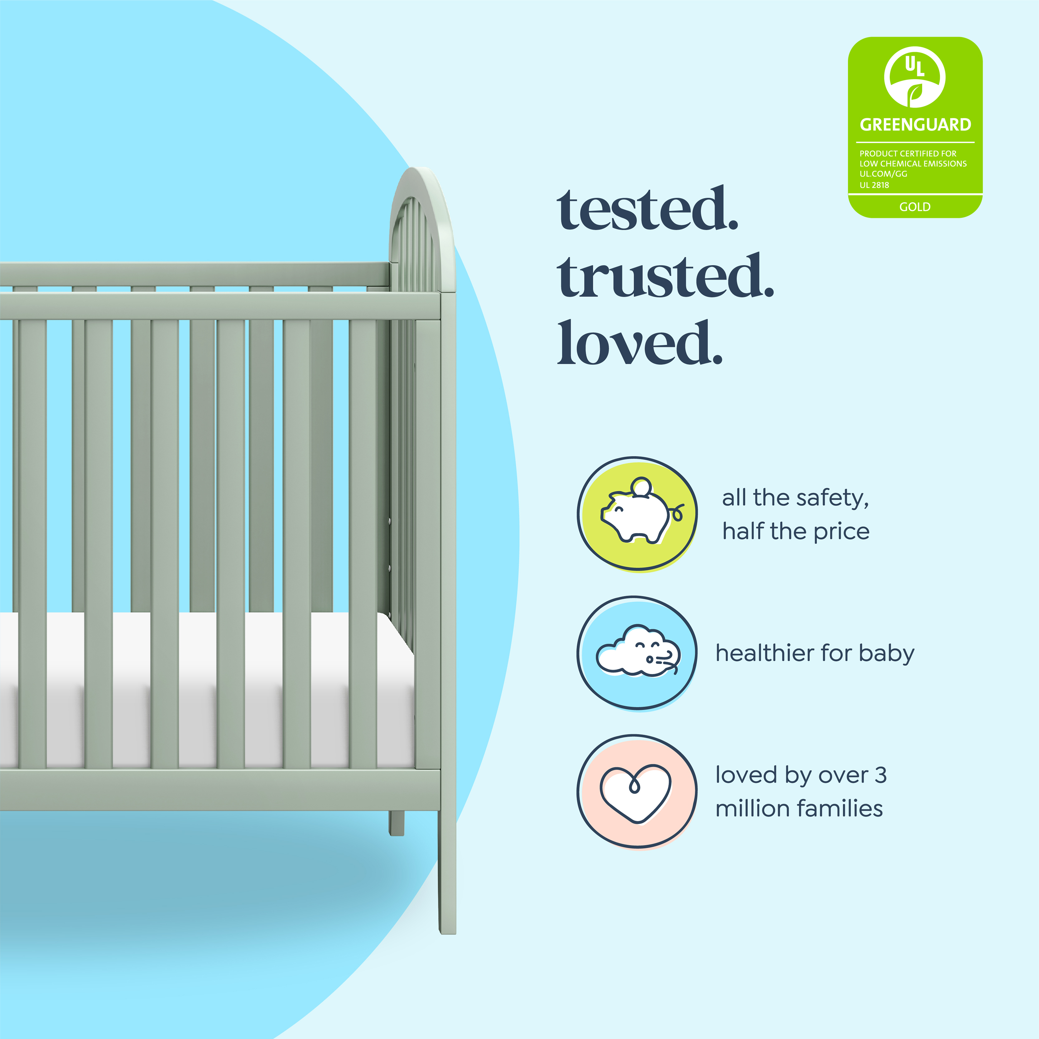 daVinci Beau 3-in-1 Convertible Crib - Light Sage.