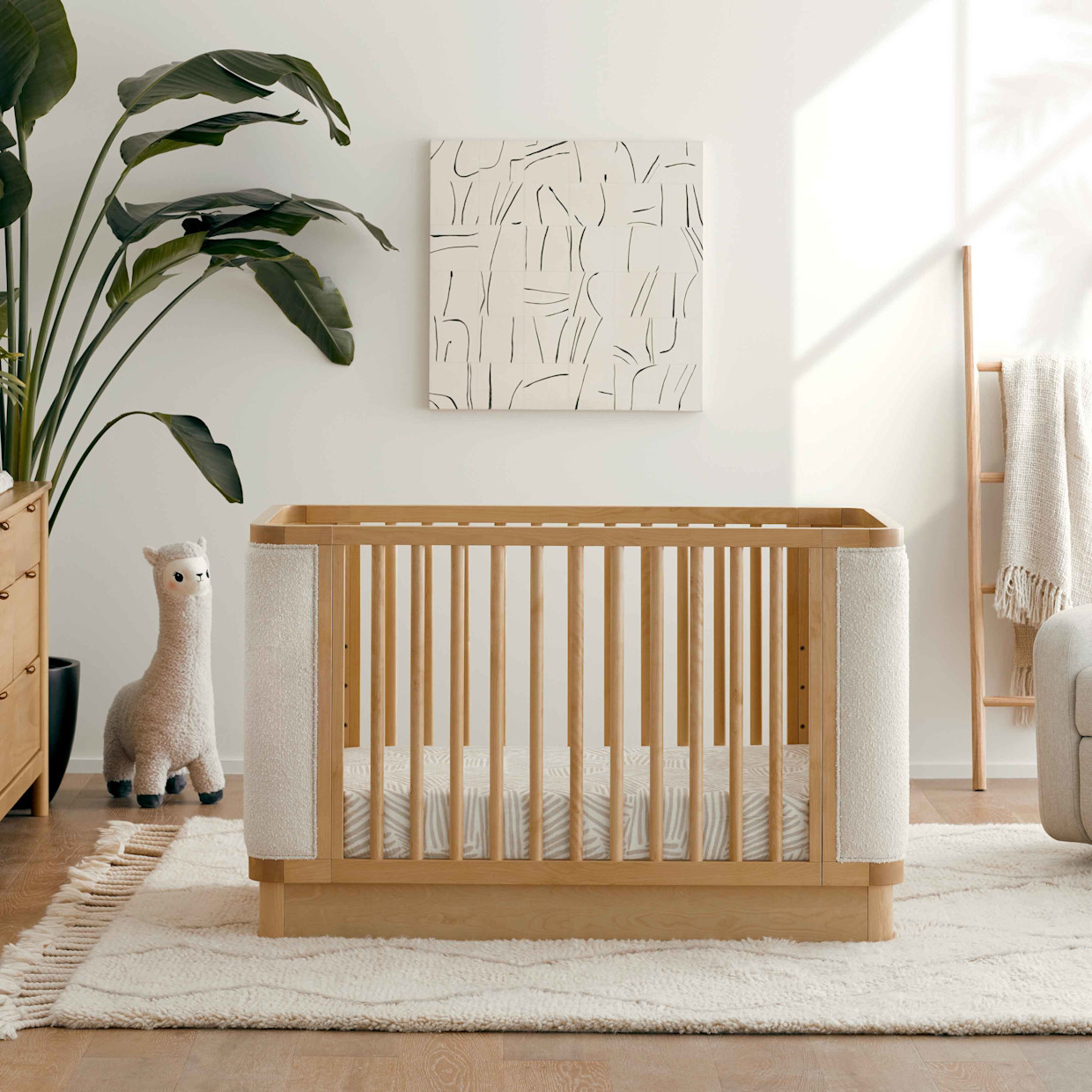 babyletto Bondi Boucle 4-in-1 Convertible Crib - Honey With Ivory Boucle.