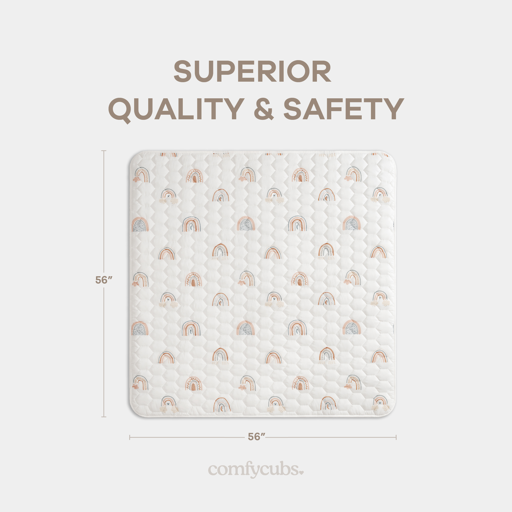 Comfy Cubs Quilted Kids Play Mat with Non-Slip Bottom - Rainbow, Square.
