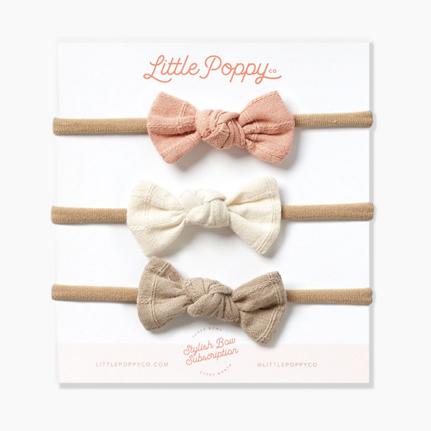 Little Poppy Co. Mini Headband (3 Pack) + Bow Subscription Gift Set - Blush/Ivory/Tan.