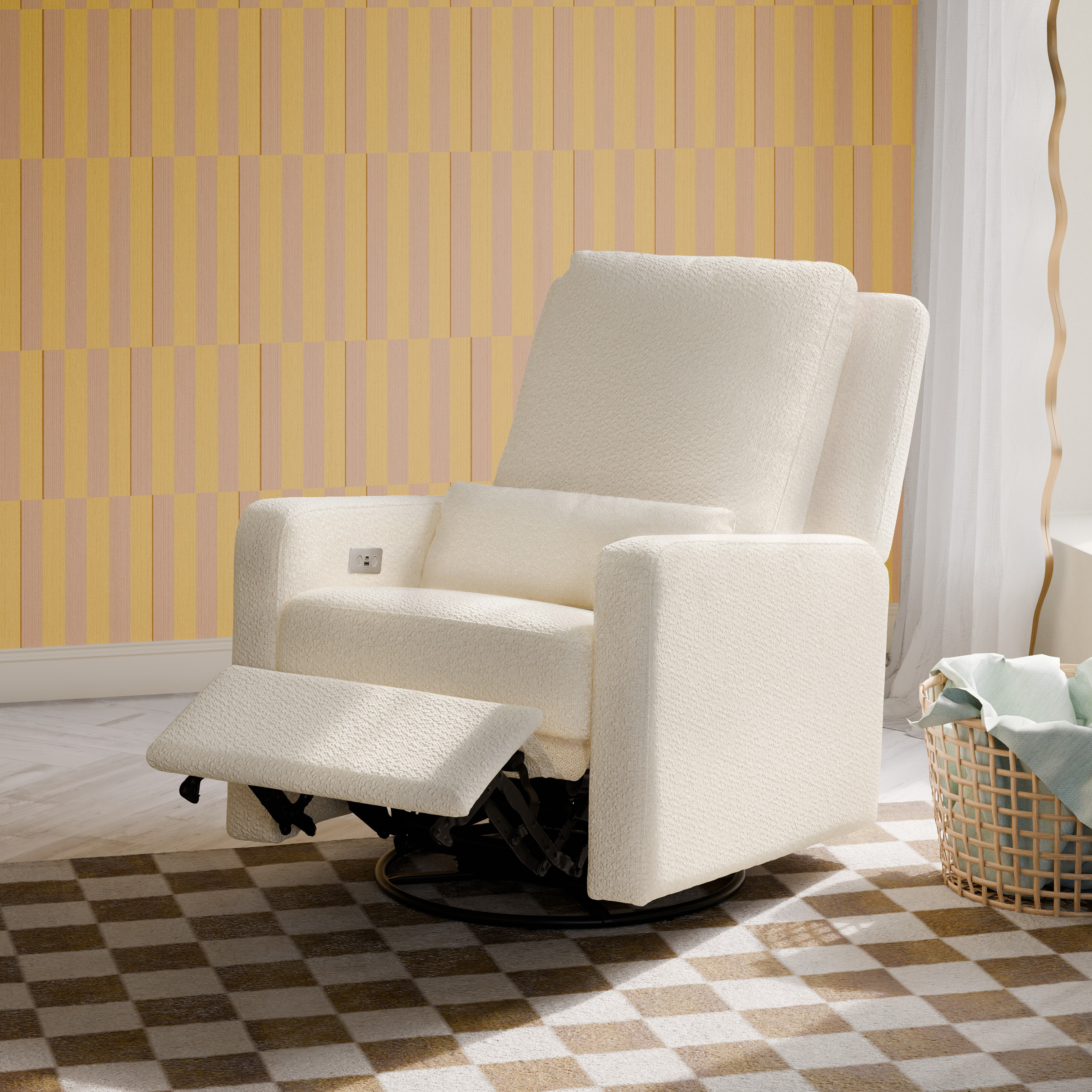 babyletto Sigi Electronic Recliner and Swivel Glider - Performance Ivory Boucle.