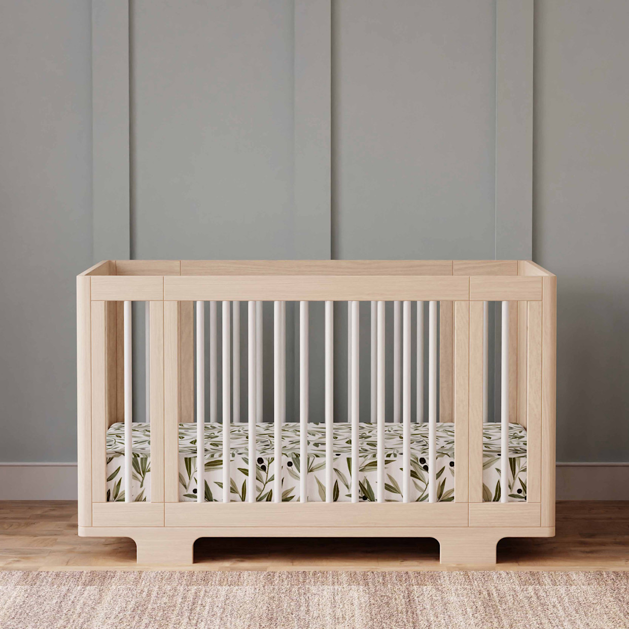 babyletto Yuzu 8-in-1 Convertible Crib with All-Stages Conversion Kits - Washed Natural / White.