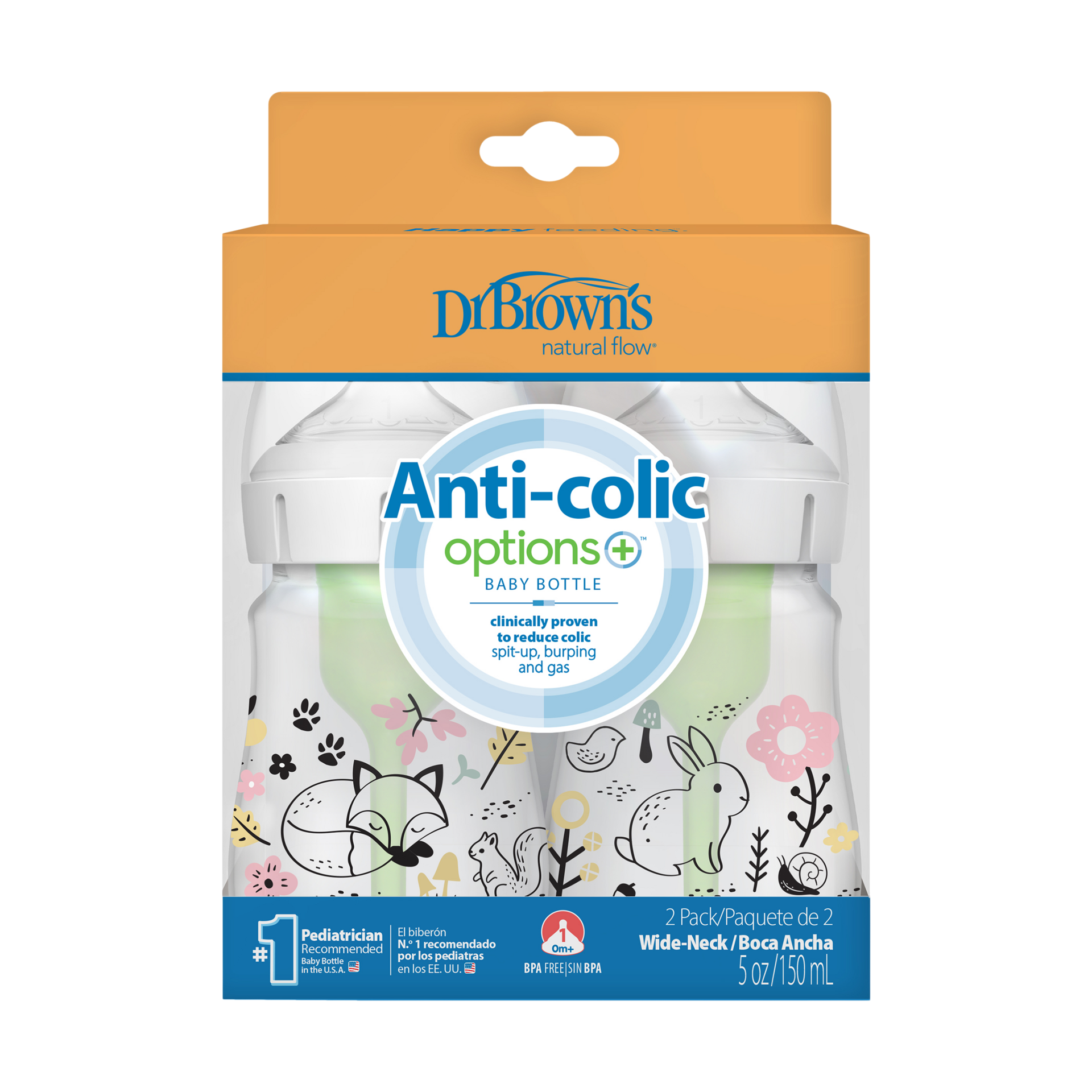 Anti-colic Options+ Wide-Neck Baby Bottle, 5oz (2 Pack).