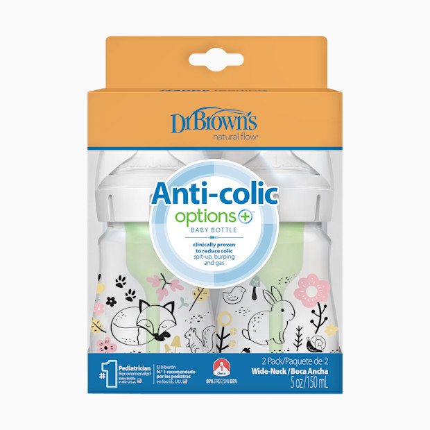 Anti-colic Options+ Wide-Neck Baby Bottle, 5oz (2 Pack).