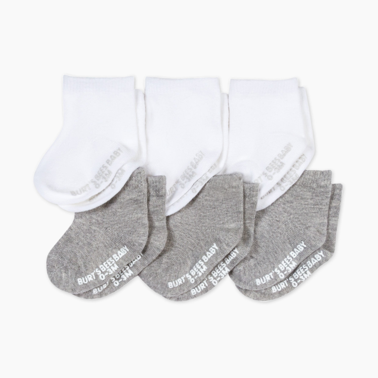 Burt's Bees Baby Solid Crew Socks (6 Pack) - Heather Grey/Cloud, 12-24  Months