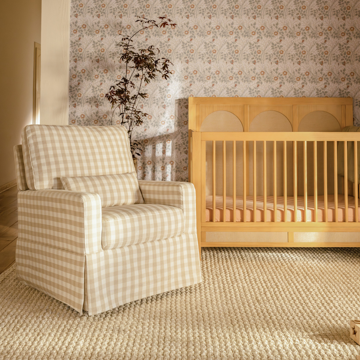 Namesake Crawford Pillowback Comfort Swivel Glider - Tan Gingham.