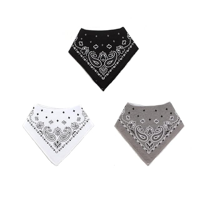 LNGLAT 3-Pack Baby Bandana Drool Bibs for Boys and Girls with Adjustable Snaps, Organic Cotton Soft and Absorbent Toddler Baby Paisley Pattern Bibs for Drooling and Teething - Color 2.