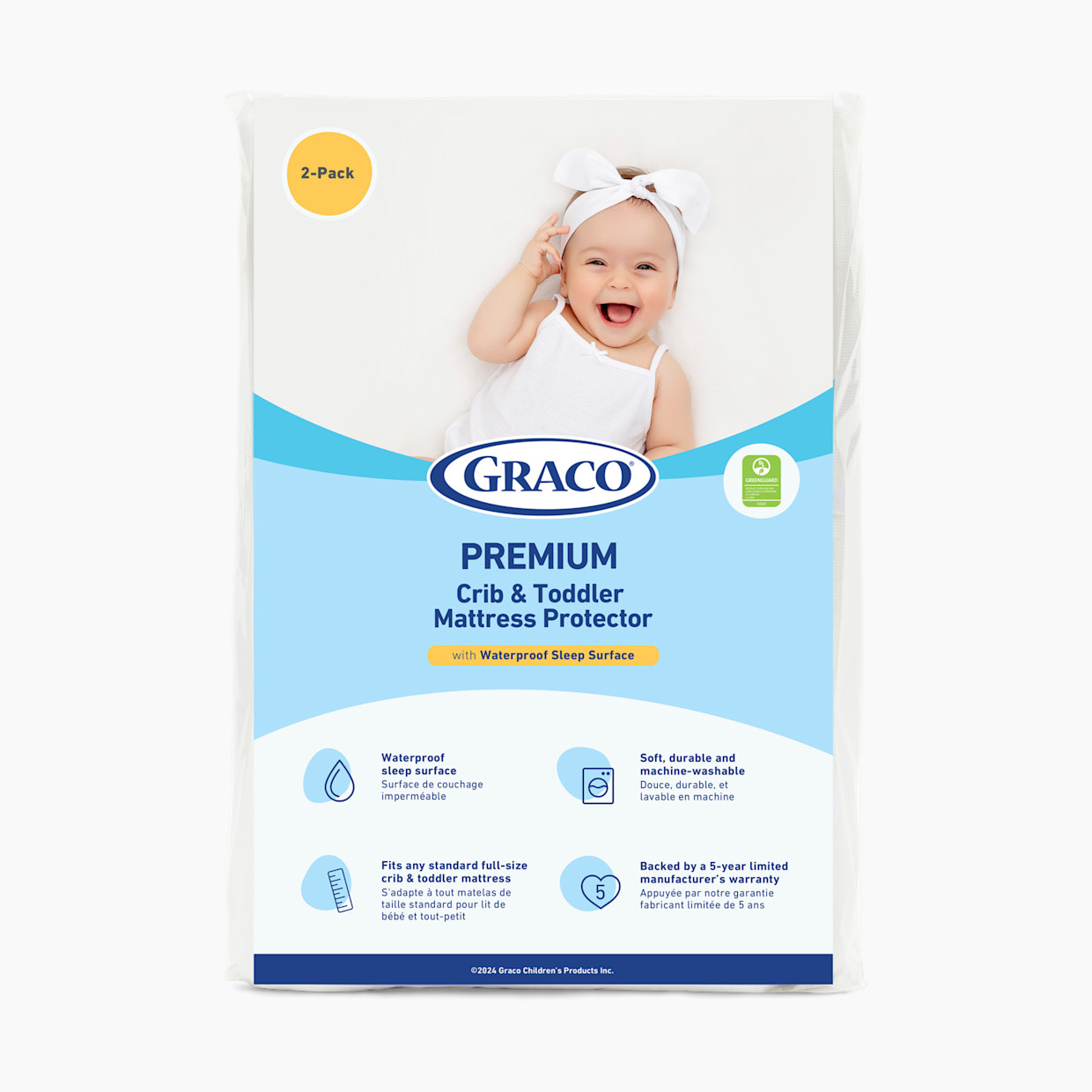 Graco Premium Waterproof Crib & Toddler Mattress Protector - 2 Pack.